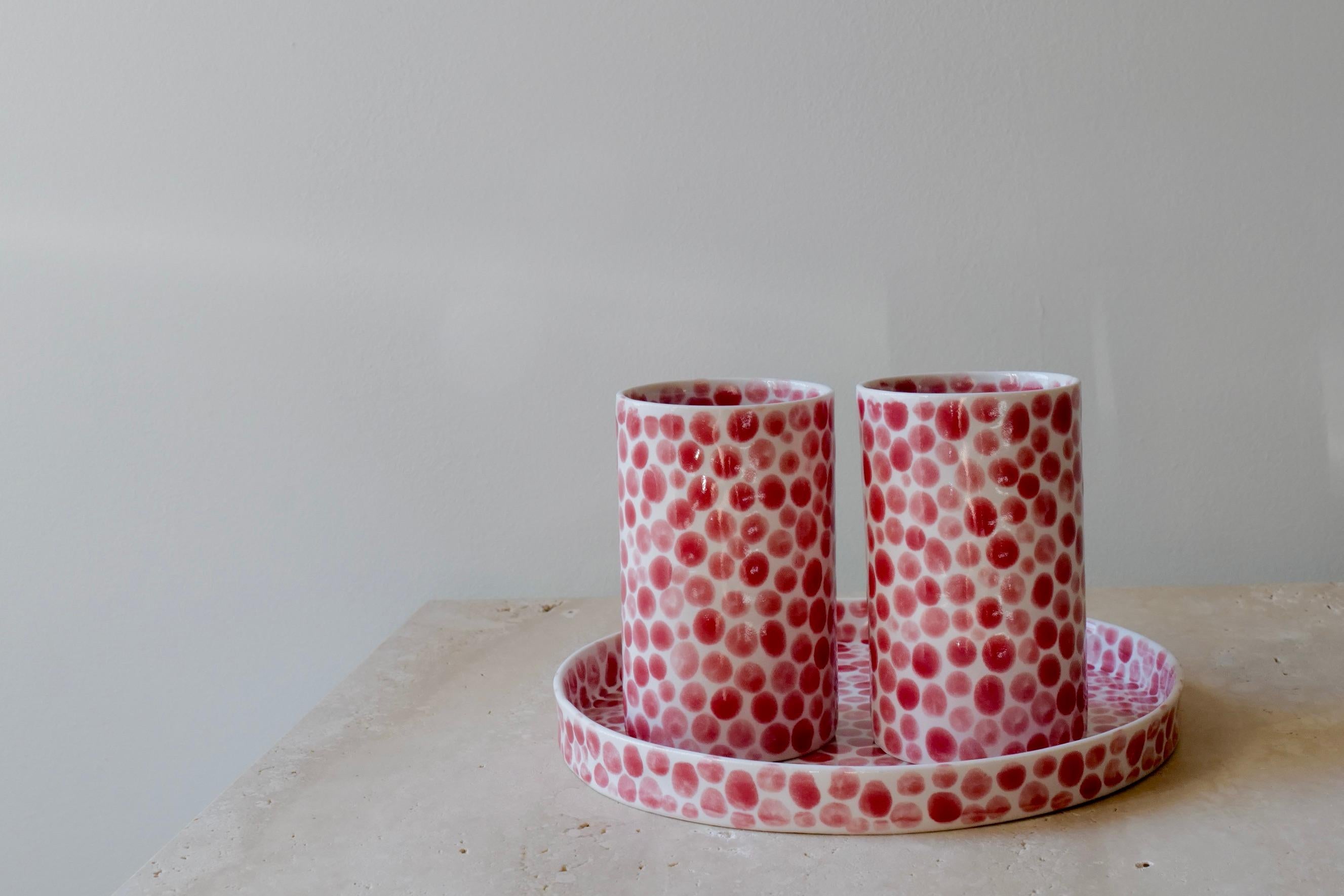 Red Dots Porcelain Tall Cup by Lana Kova  1