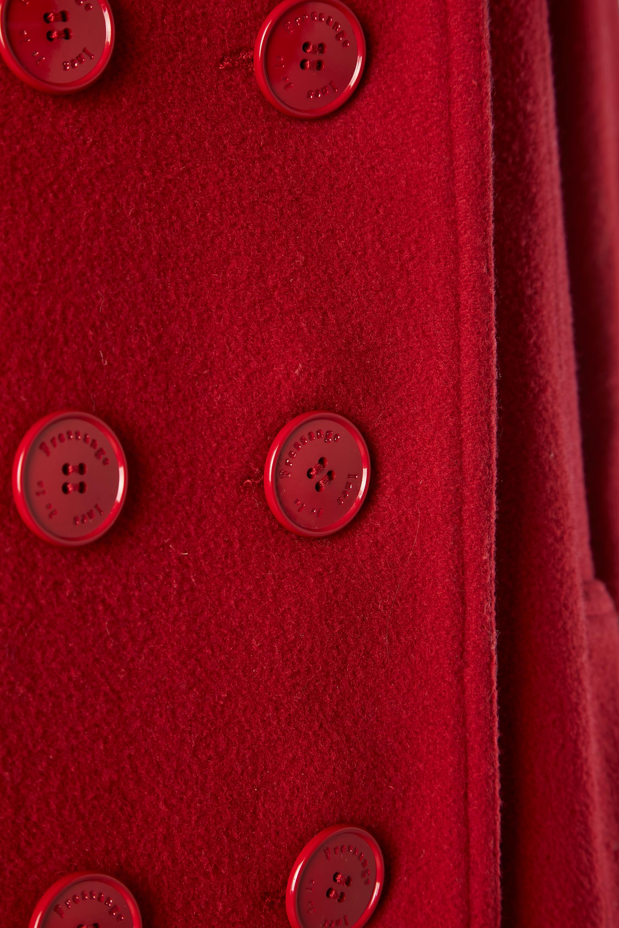 Women's Red double-breasted coat in wool Ines de la Fressange  For Sale