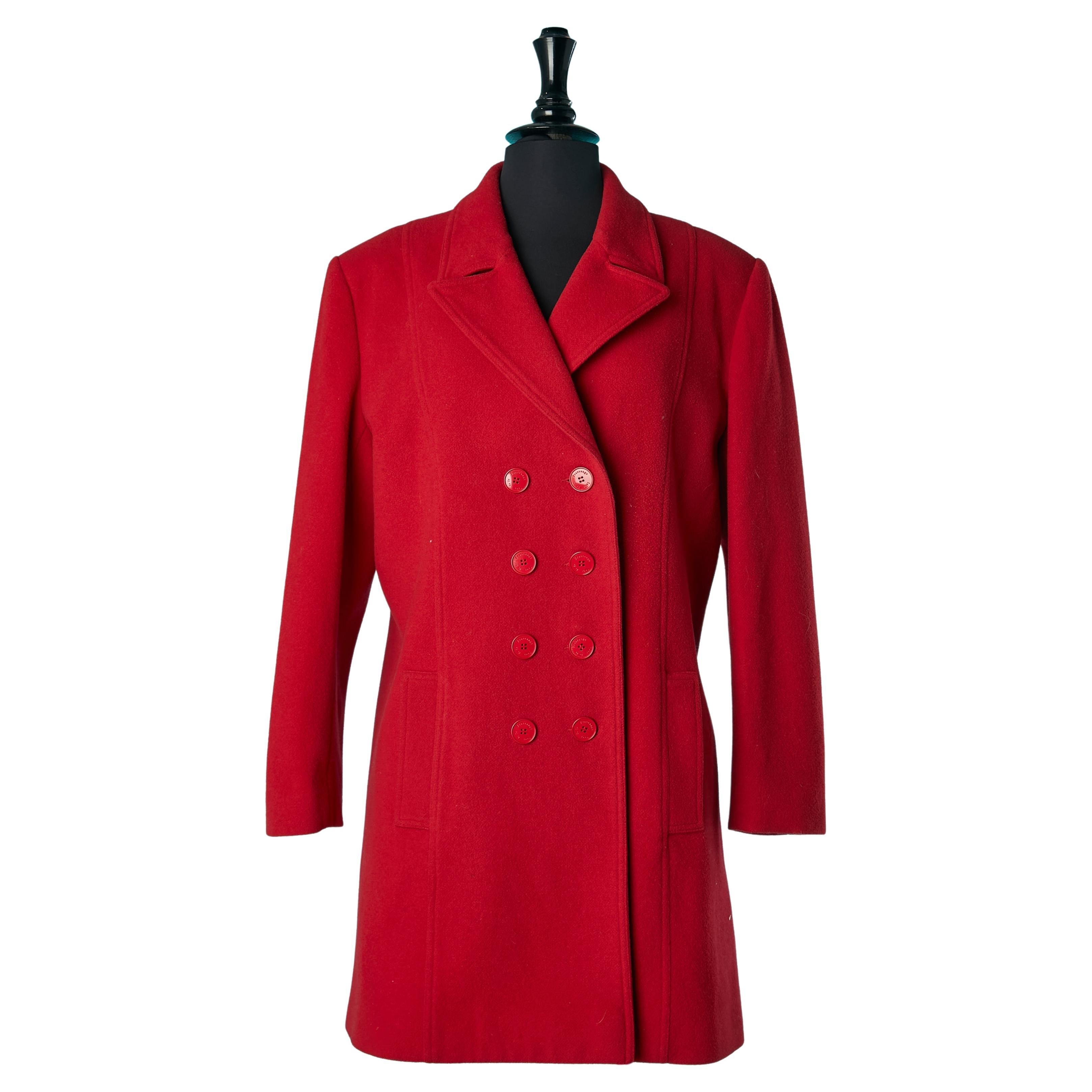 Red double-breasted coat in wool Ines de la Fressange  For Sale