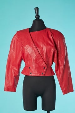Red double-breasted leather jacket Michael Hoban North beach Leather