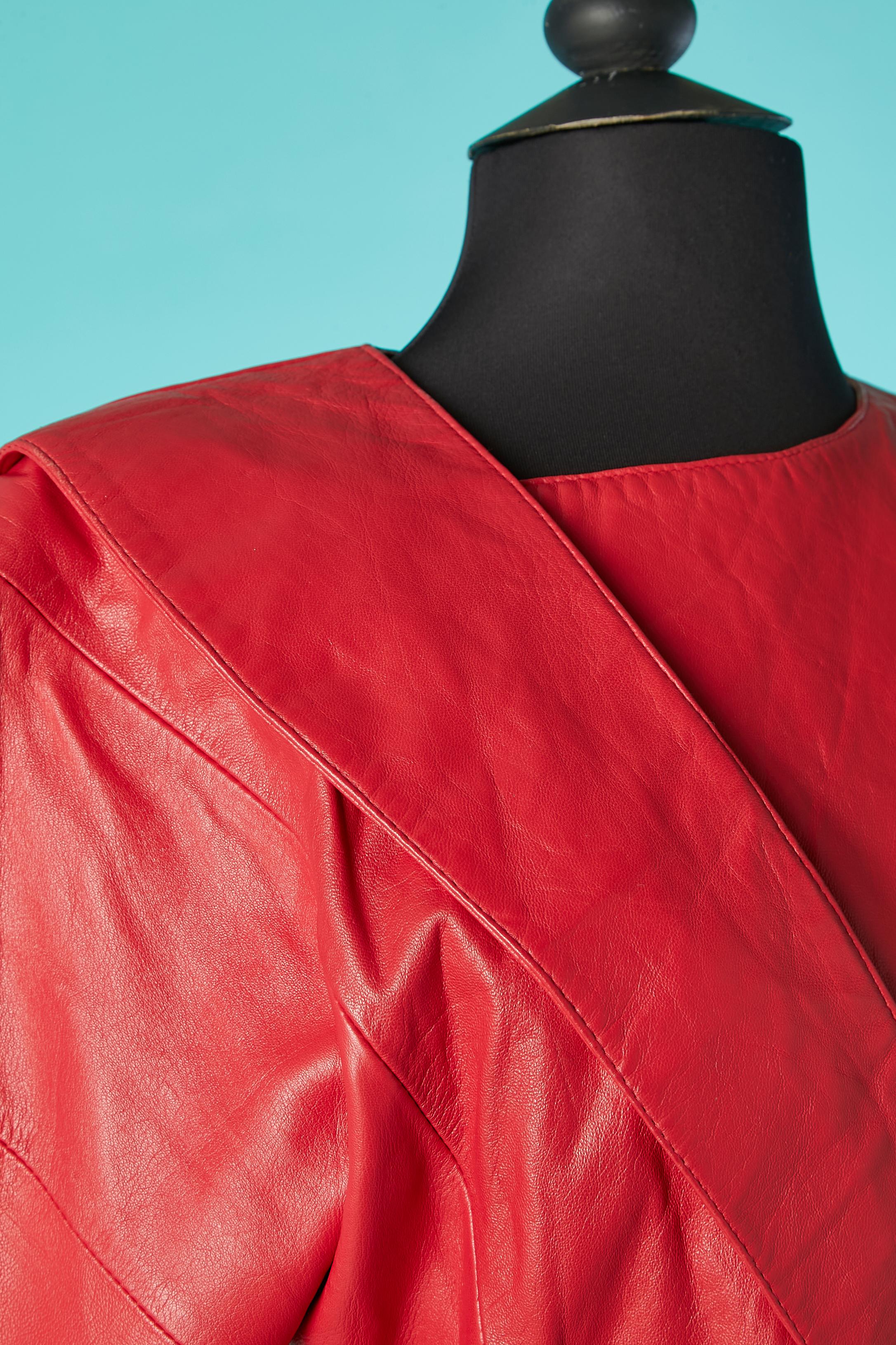 Women's Red double-breasted leather jacket Michael Hoban North beach Leather  For Sale