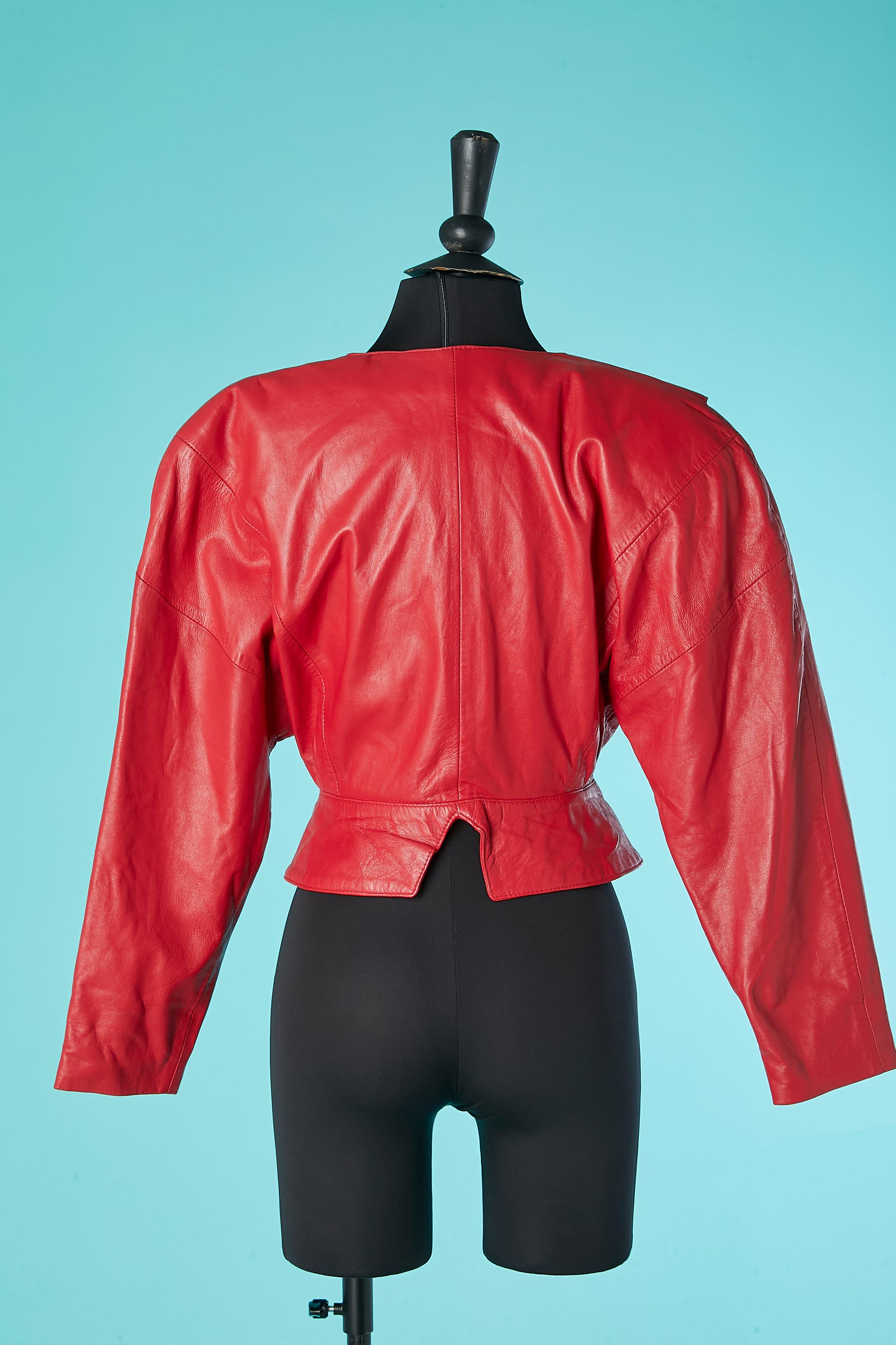 Red double-breasted leather jacket Michael Hoban North beach Leather  For Sale 2