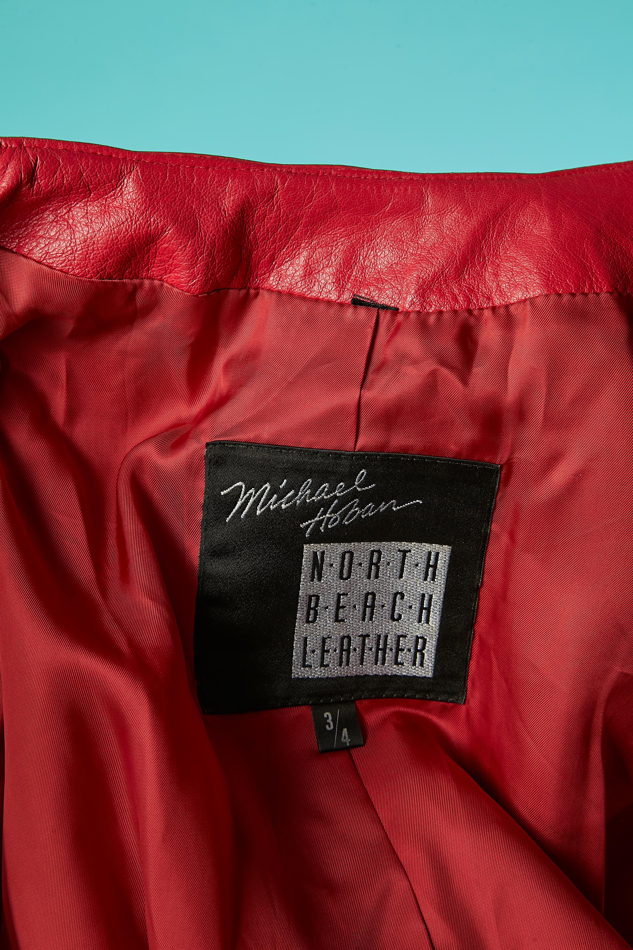 Red double-breasted leather jacket Michael Hoban North beach Leather  For Sale 3