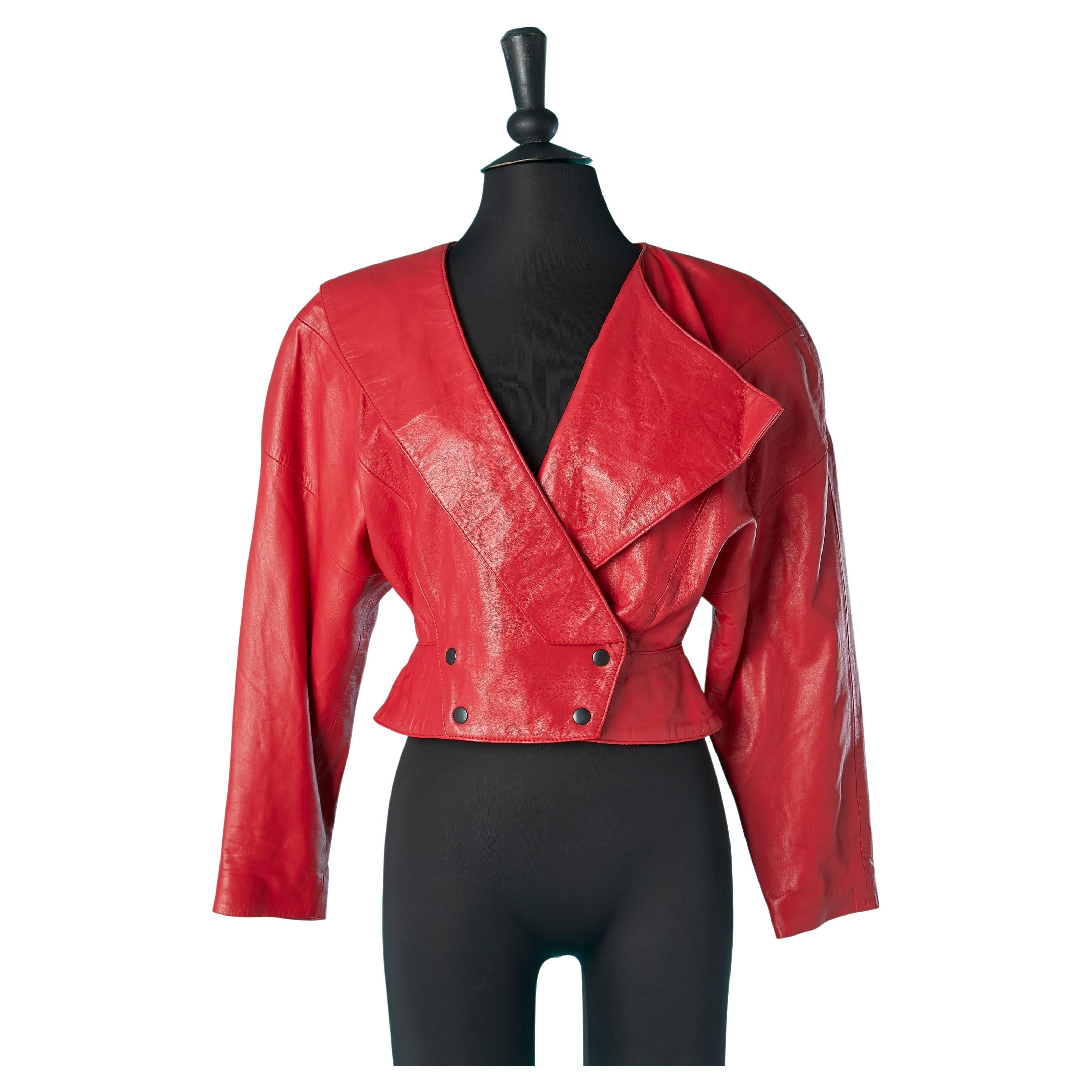 Red double-breasted leather jacket Michael Hoban North beach Leather  For Sale