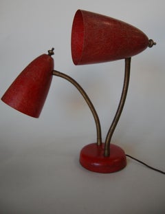 Red Double Gooseneck Desk Lamp with Fiberglass Shades