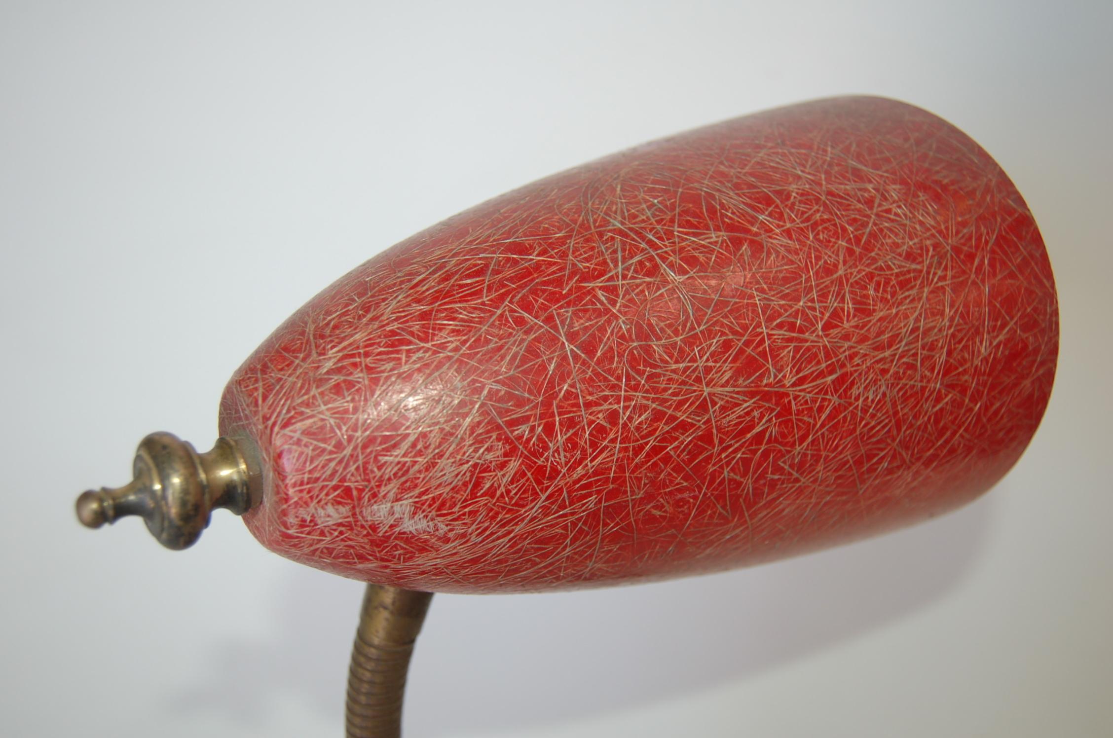 American Red Double Gooseneck Desk Lamp with Fiberglass Shades