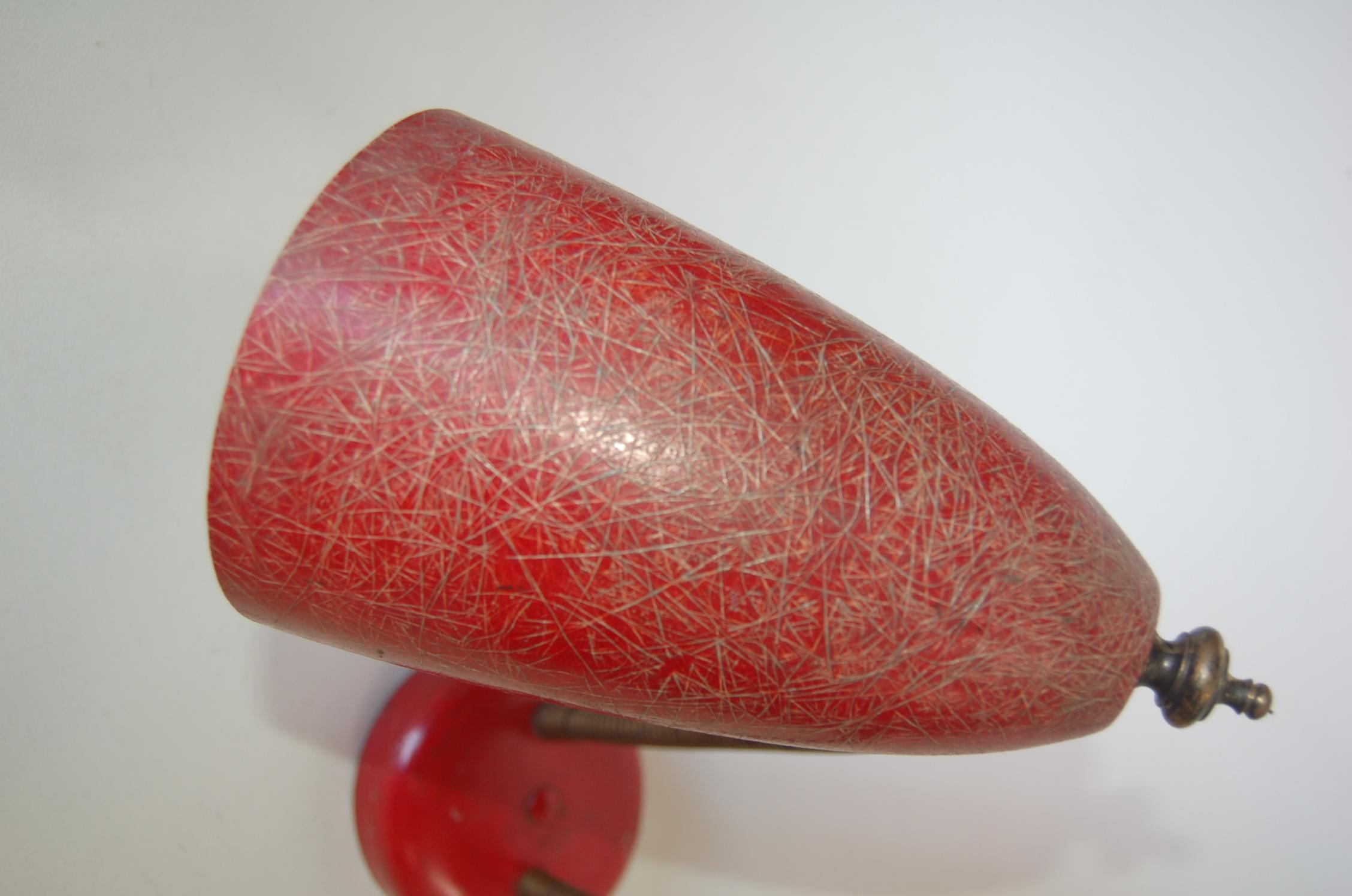 Mid-20th Century Red Double Gooseneck Desk Lamp with Fiberglass Shades