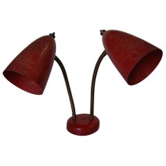 Vintage Red Double Gooseneck Desk Lamp with Fiberglass Shades