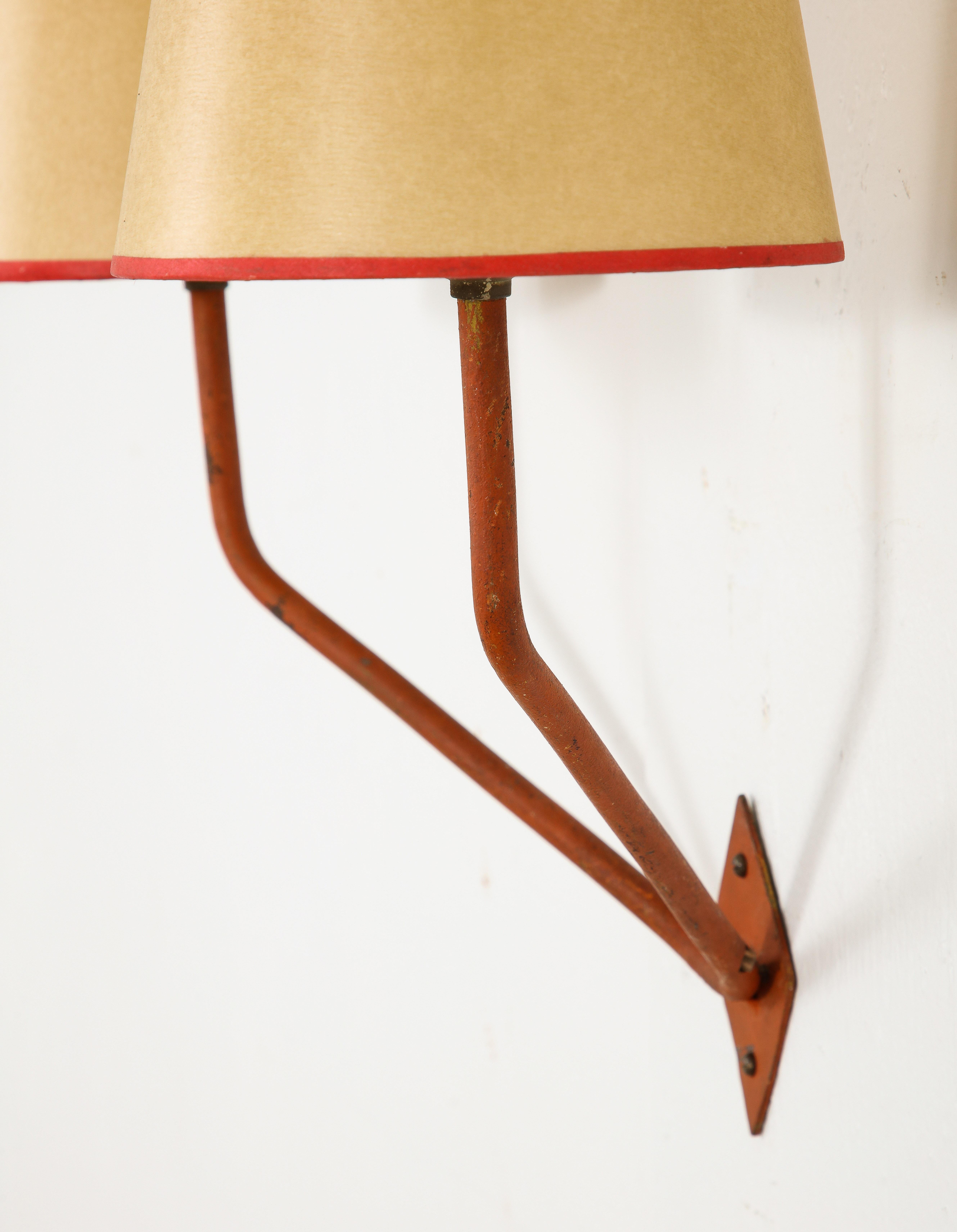 Red Iron Double Sconces After Jean Royere, France 1950 For Sale 1