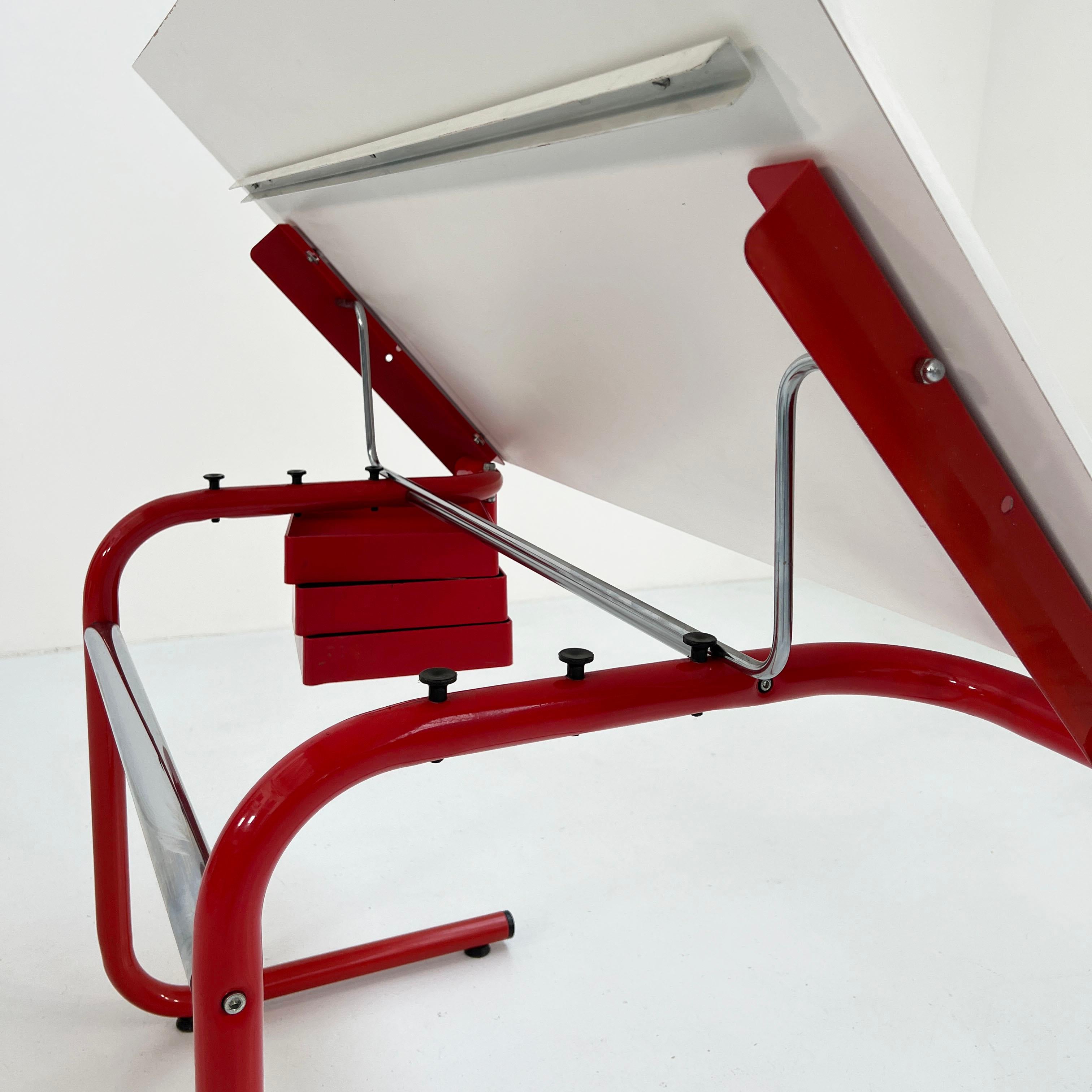 Red Drafting Table/Desk by Joe Colombo for Bieffeplast, 1970s 1