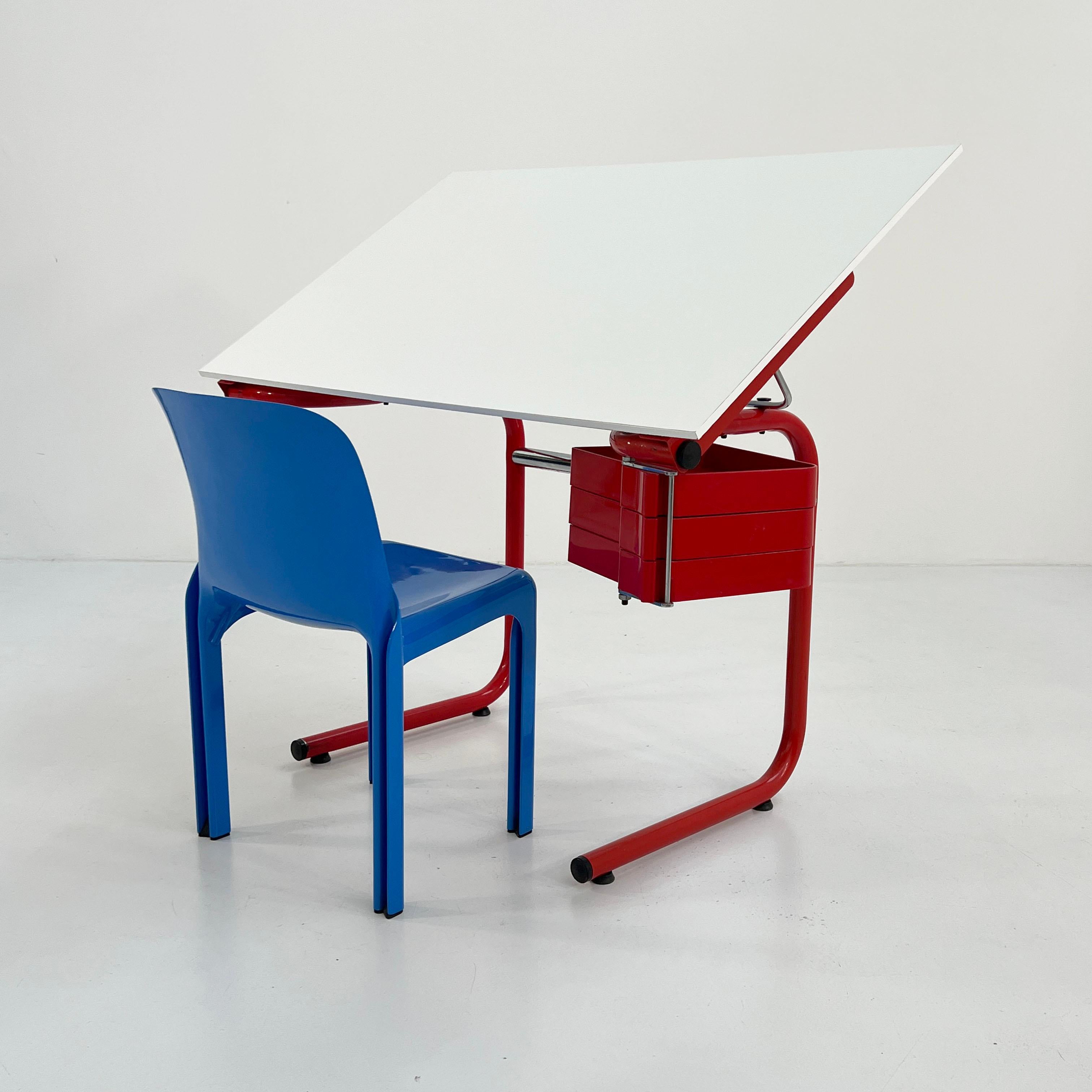 Red Drafting Table/Desk by Joe Colombo for Bieffeplast, 1970s 2