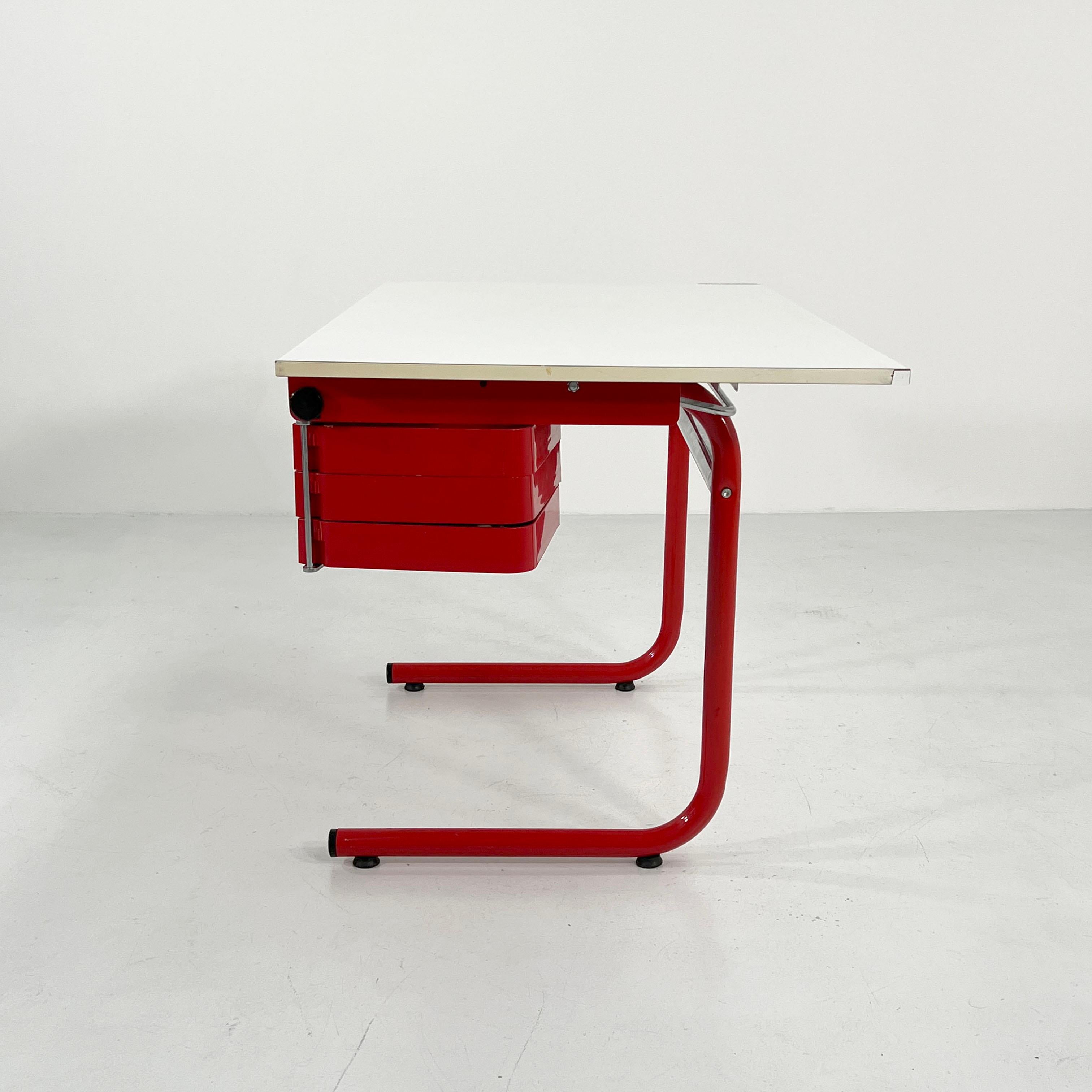 Italian Red Drafting Table/Desk by Joe Colombo for Bieffeplast, 1970s