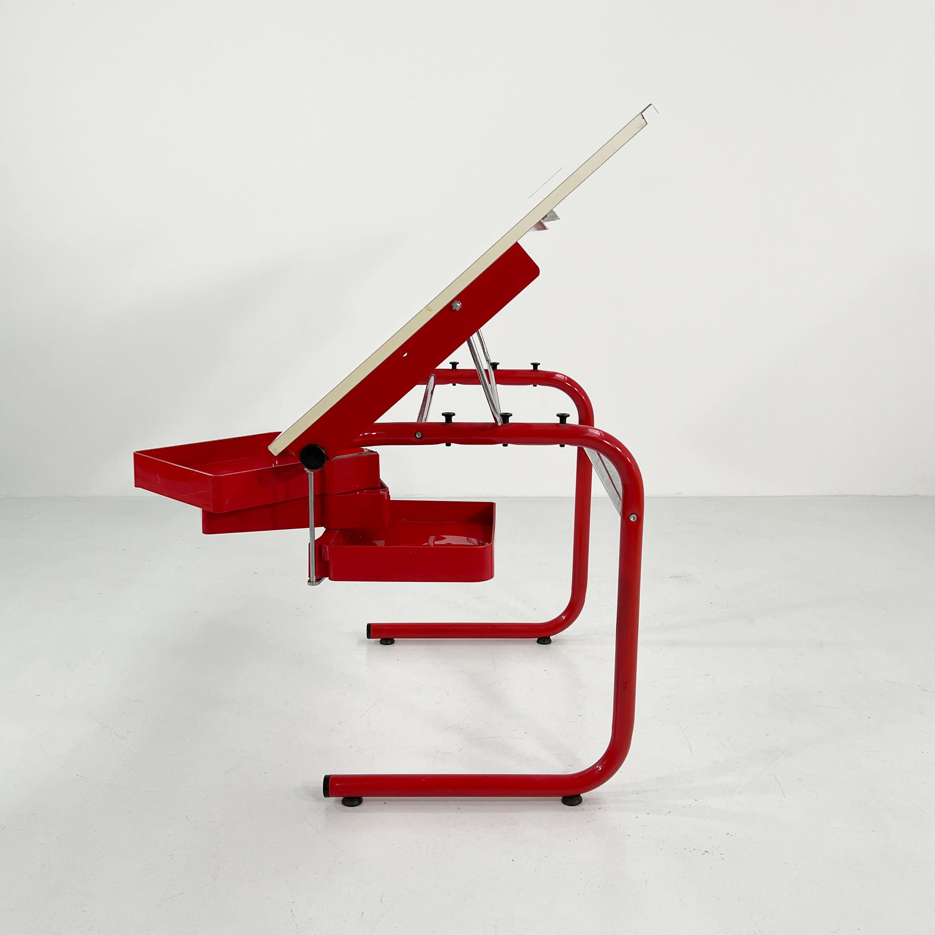 Red Drafting Table/Desk by Joe Colombo for Bieffeplast, 1970s In Good Condition In Ixelles, Bruxelles