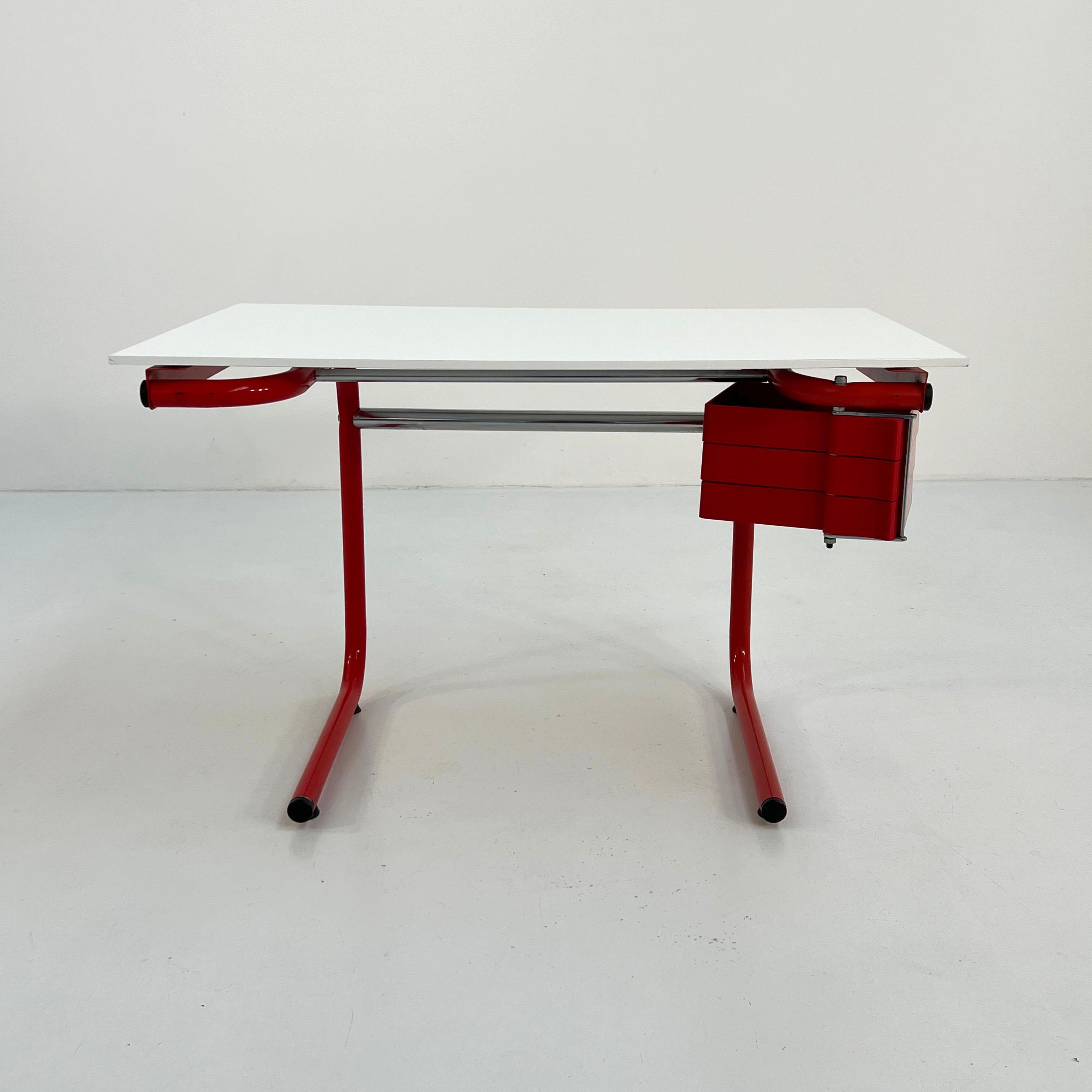 Mid-Century Modern Red Drafting Table/Desk by Joe Colombo for Bieffeplast, 1970s