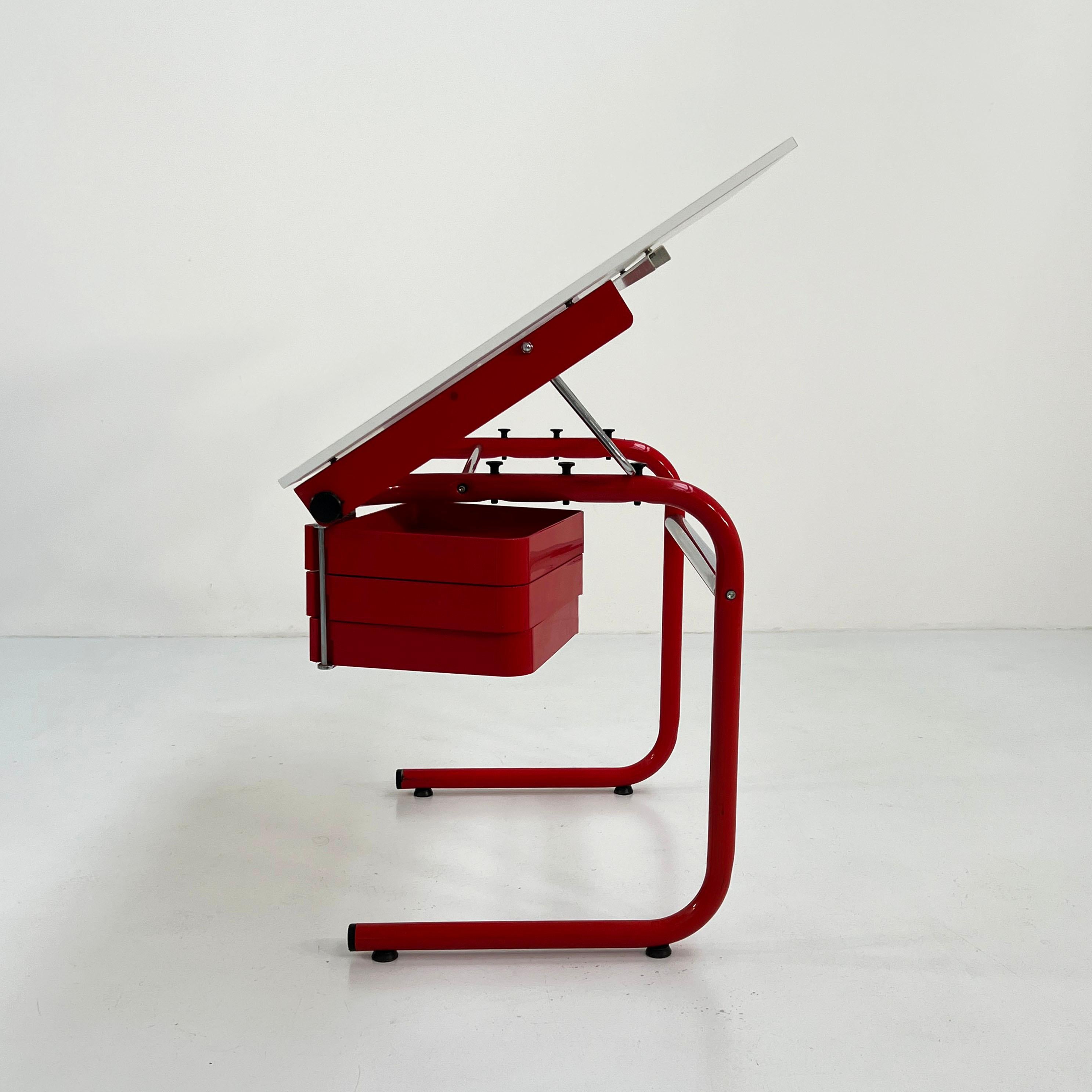 Italian Red Drafting Table/Desk by Joe Colombo for Bieffeplast, 1970s