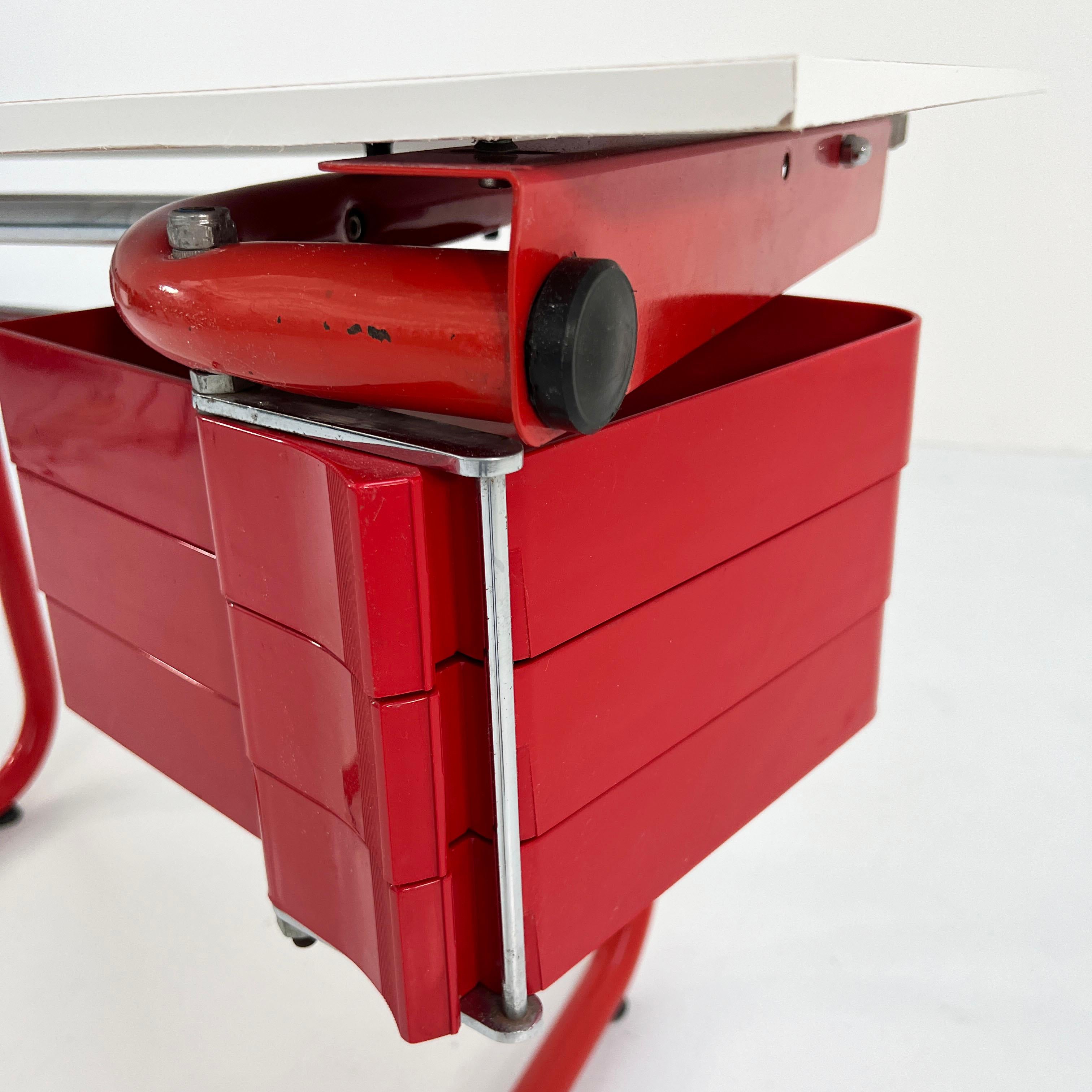 Metal Red Drafting Table/Desk by Joe Colombo for Bieffeplast, 1970s