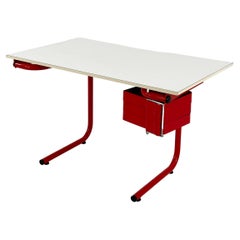 Vintage Red Drafting Table/Desk by Joe Colombo for Bieffeplast, 1970s