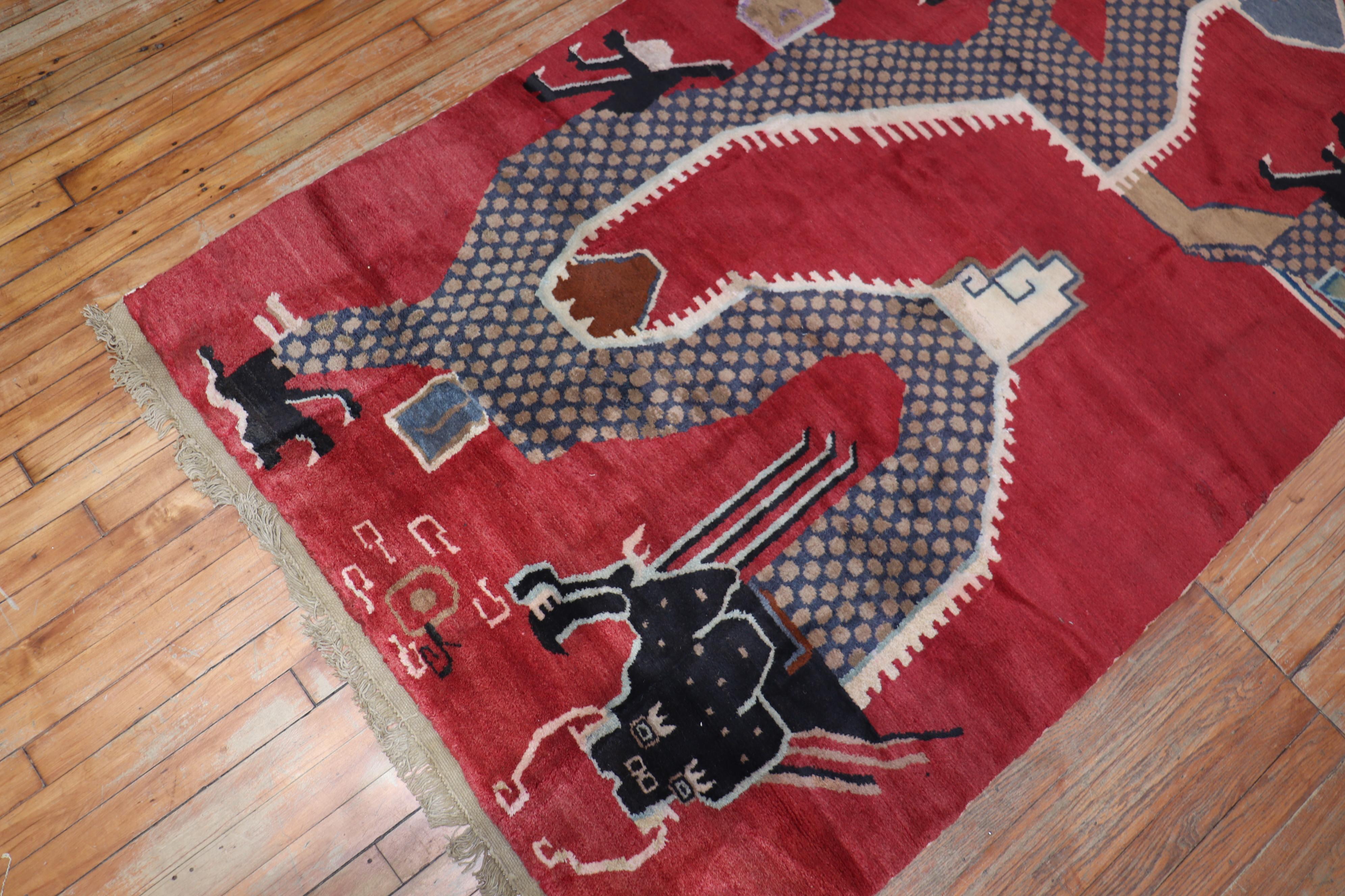 Tang Tapis chinois vintage avec dragon rouge en vente