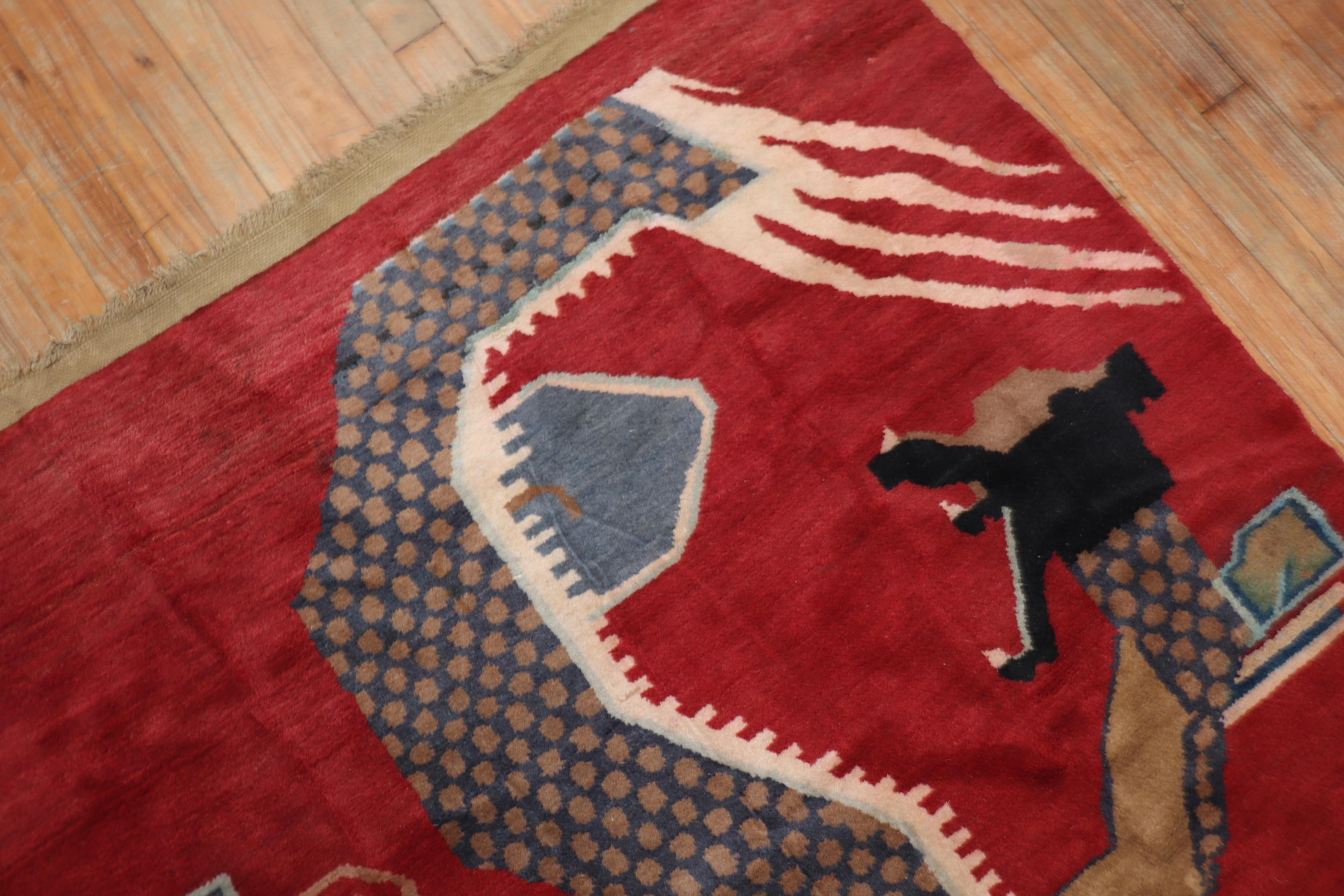 Hand-Woven Red Dragon Chinese Vintage Rug For Sale