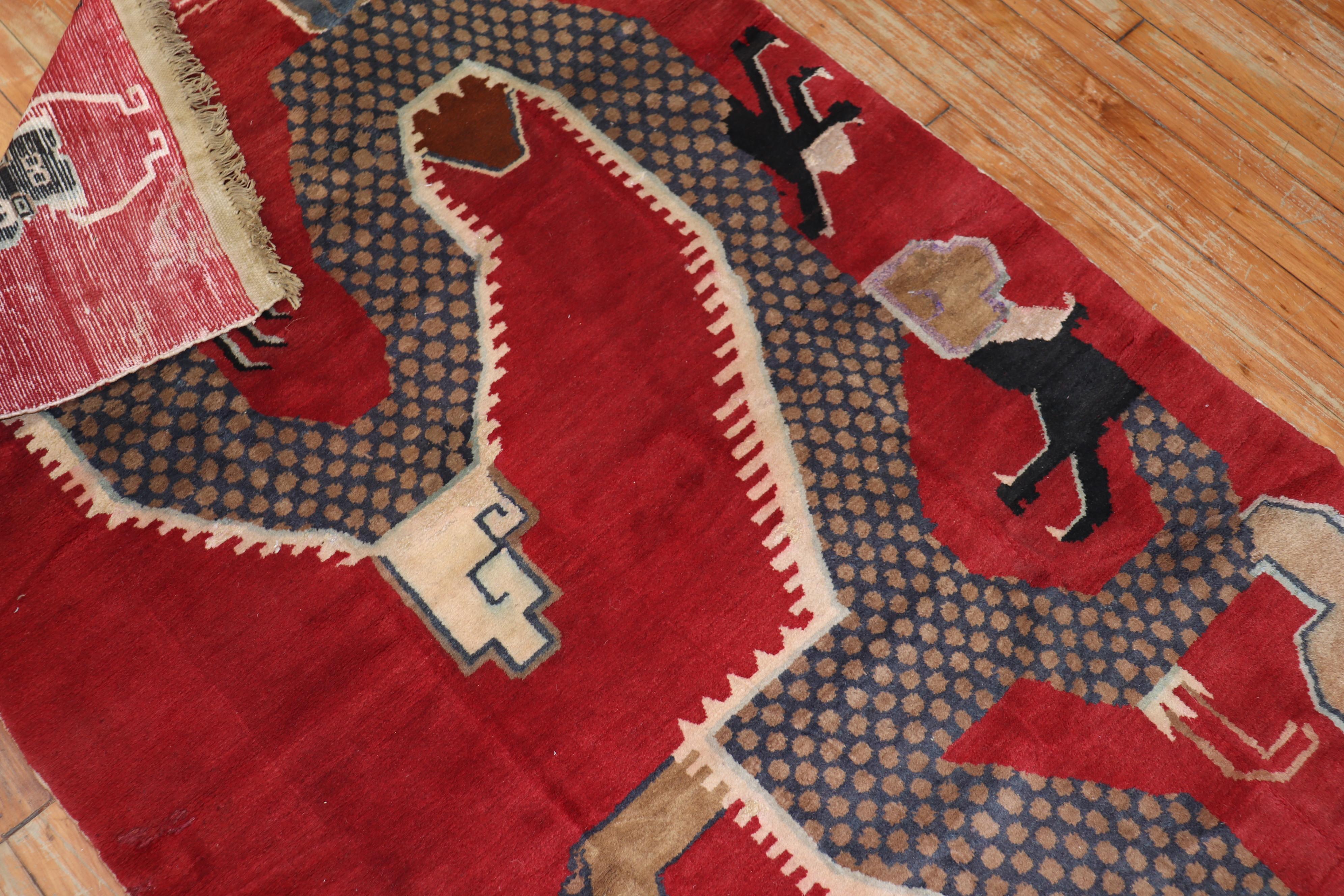 Red Dragon Chinese Vintage Rug In Good Condition For Sale In New York, NY