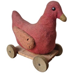 Vintage Red Duck Soft Toy French, 1920s