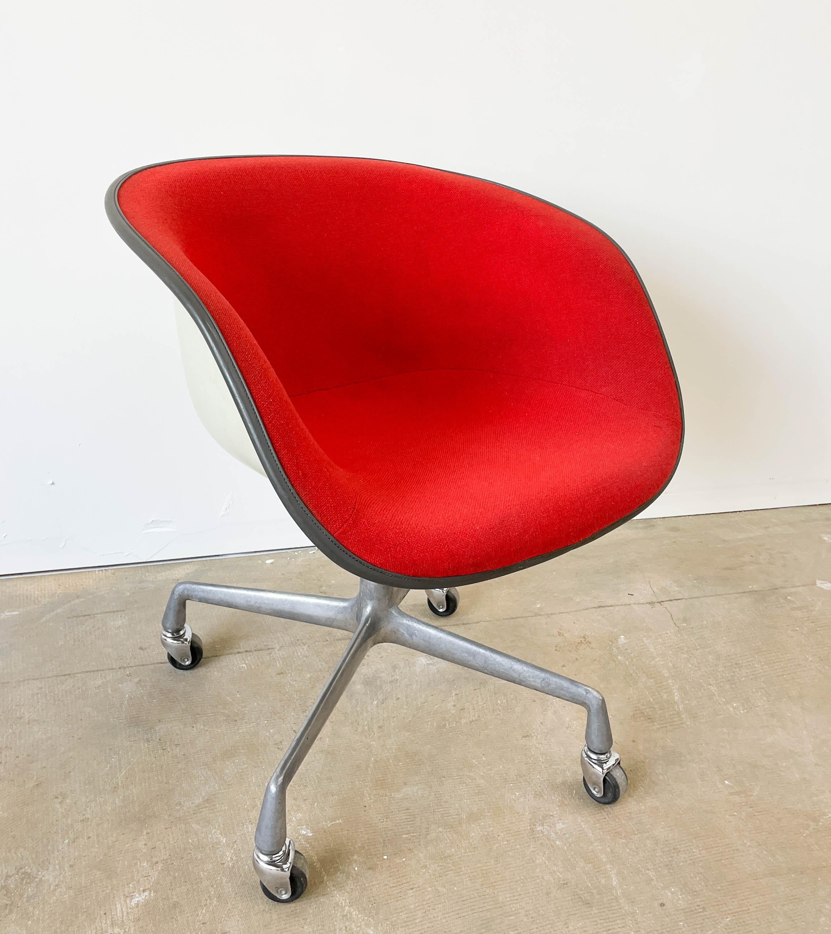 20th Century Red Eames Lowback Swivel Armchair