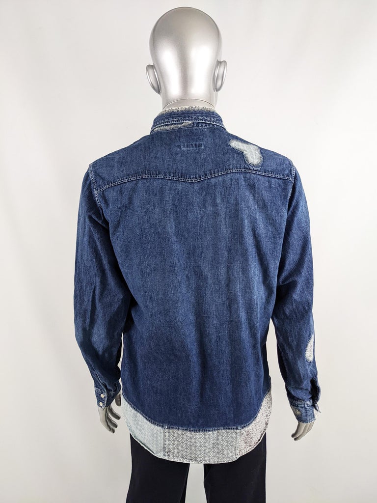 Red Ear by Paul Smith Mens Vintage Distressed Japanese Denim Pearl Snap  Shirt For Sale at 1stDibs