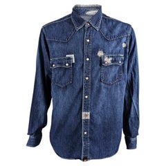 Red Ear by Paul Smith Mens Vintage Distressed Japanese Denim Pearl Snap Shirt