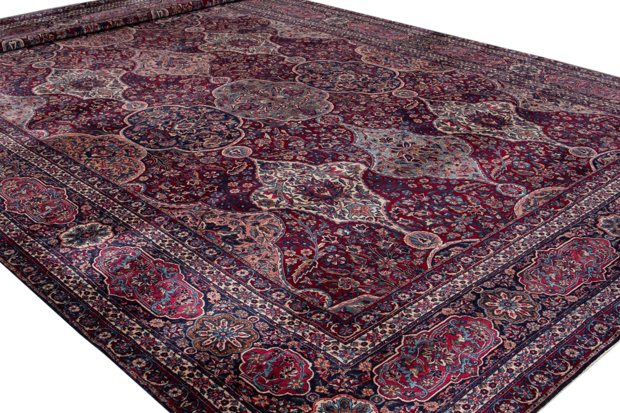 Red Early 20th Century Antique Kerman Wool Rug For Sale 5