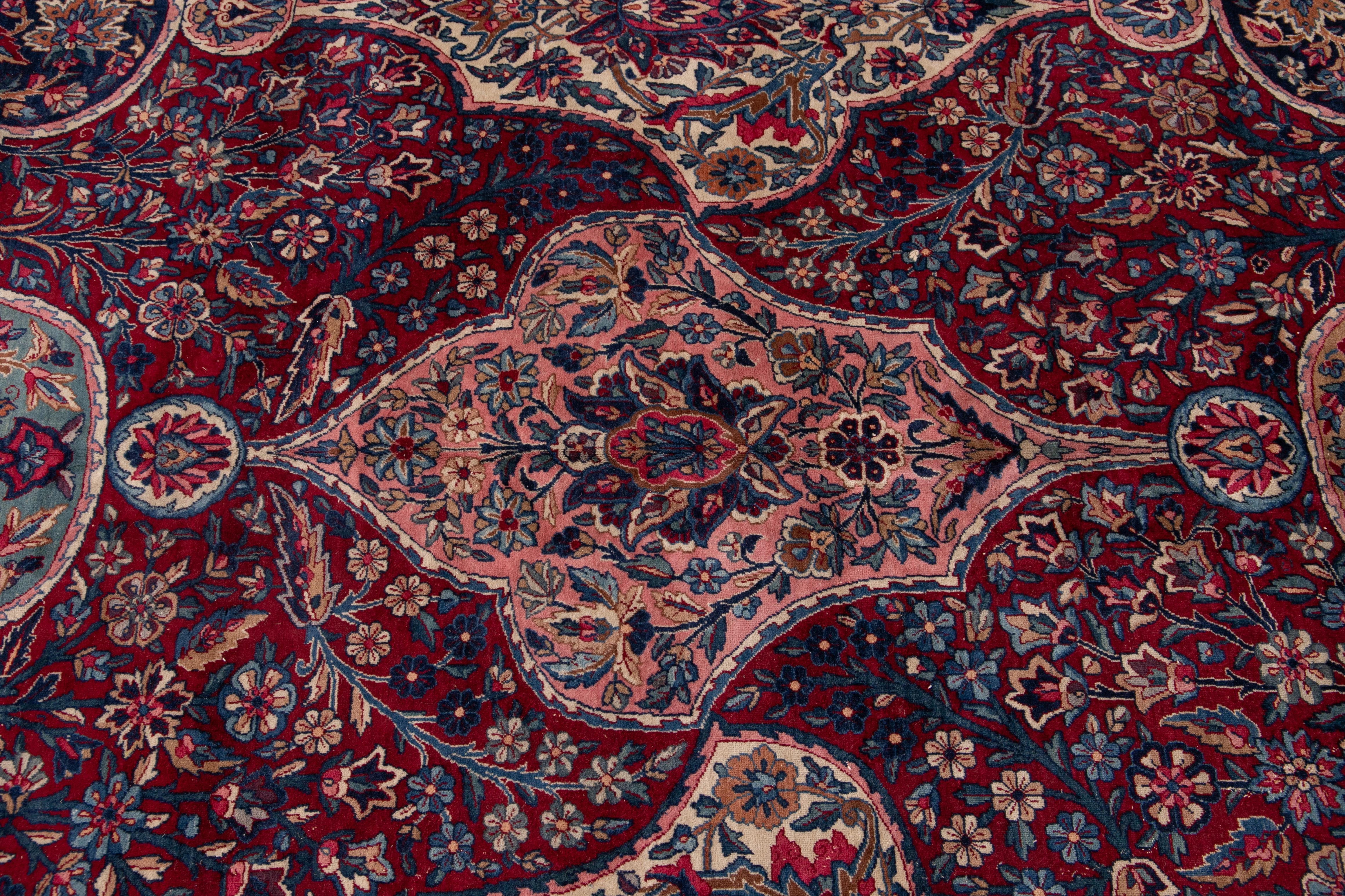 Red Early 20th Century Antique Kerman Wool Rug For Sale 6