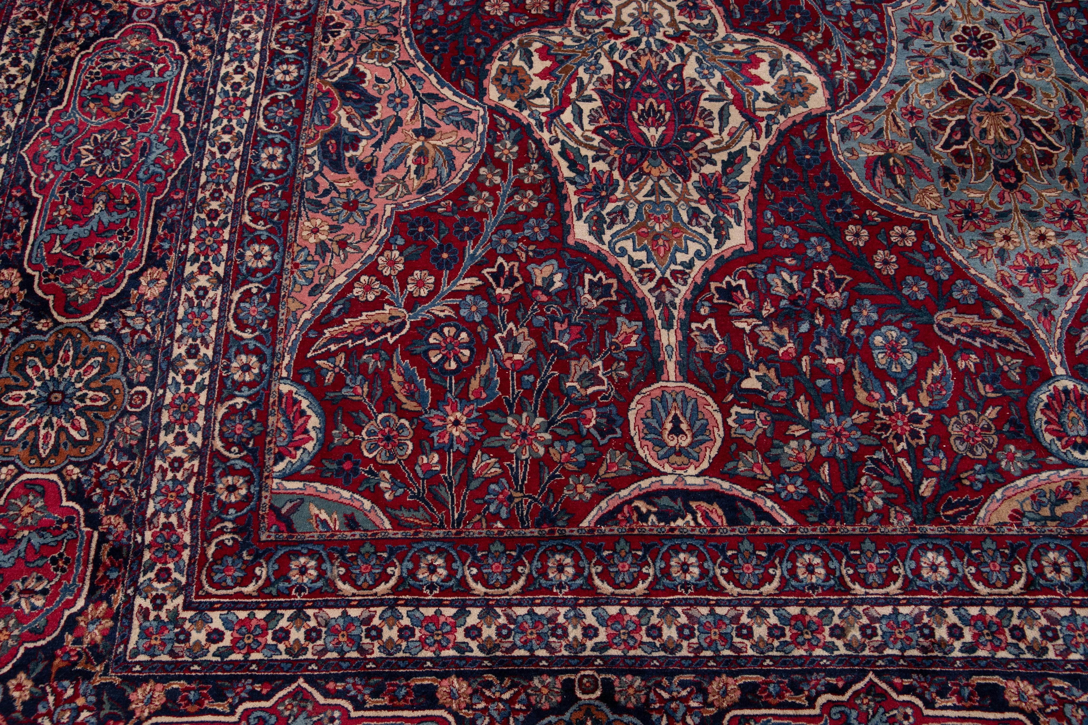 Red Early 20th Century Antique Kerman Wool Rug For Sale 7
