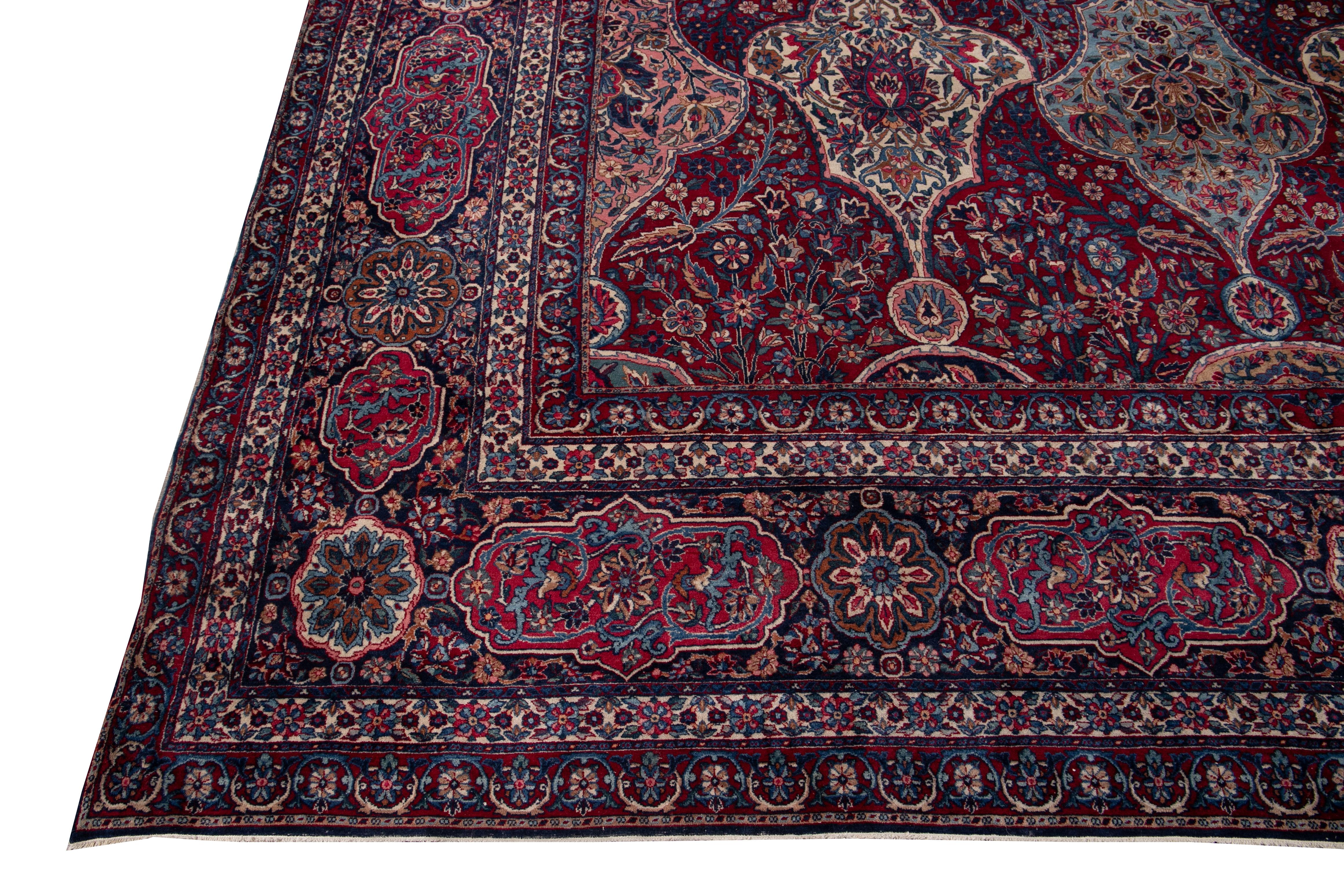 Red Early 20th Century Antique Kerman Wool Rug For Sale 8