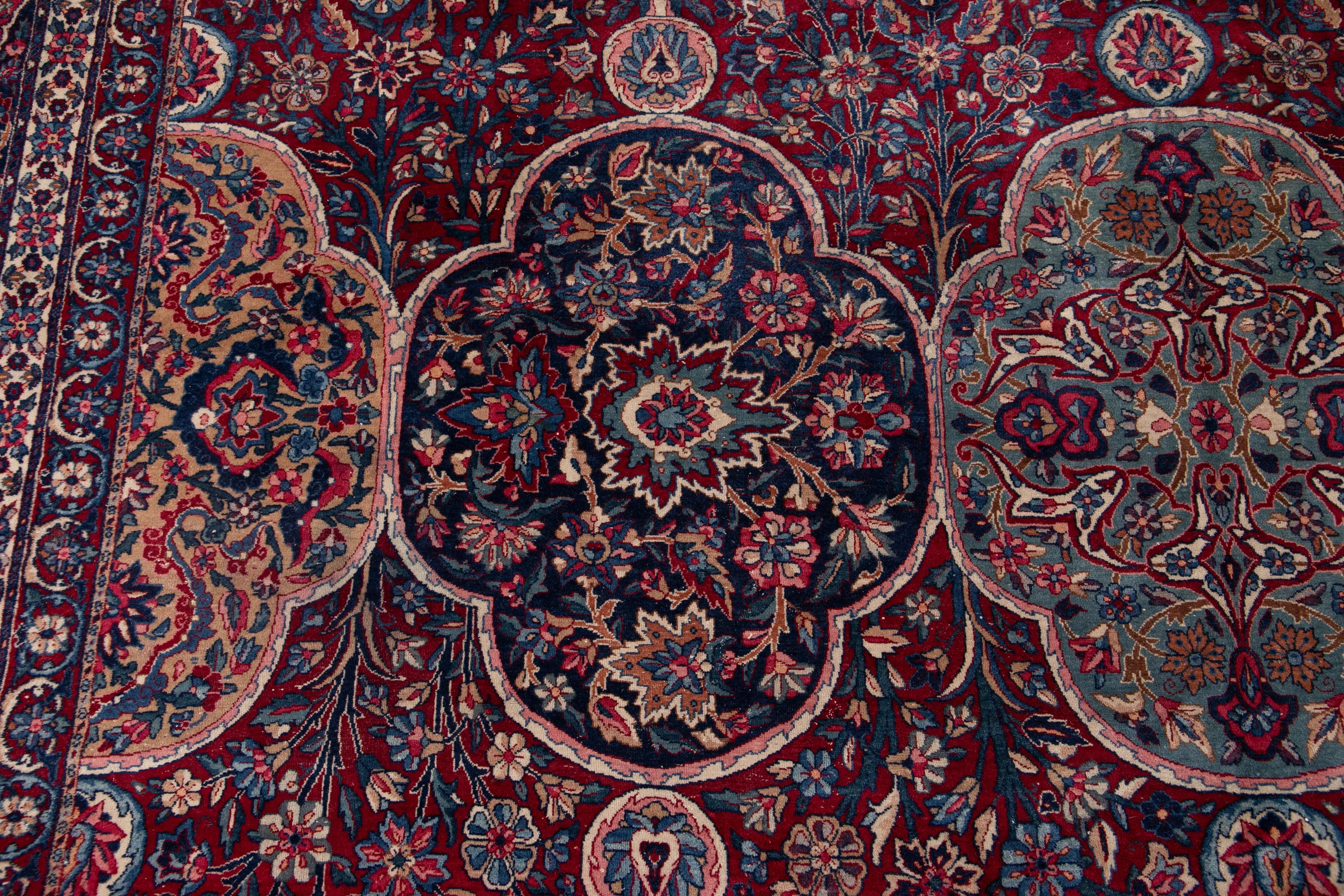 Red Early 20th Century Antique Kerman Wool Rug For Sale 9