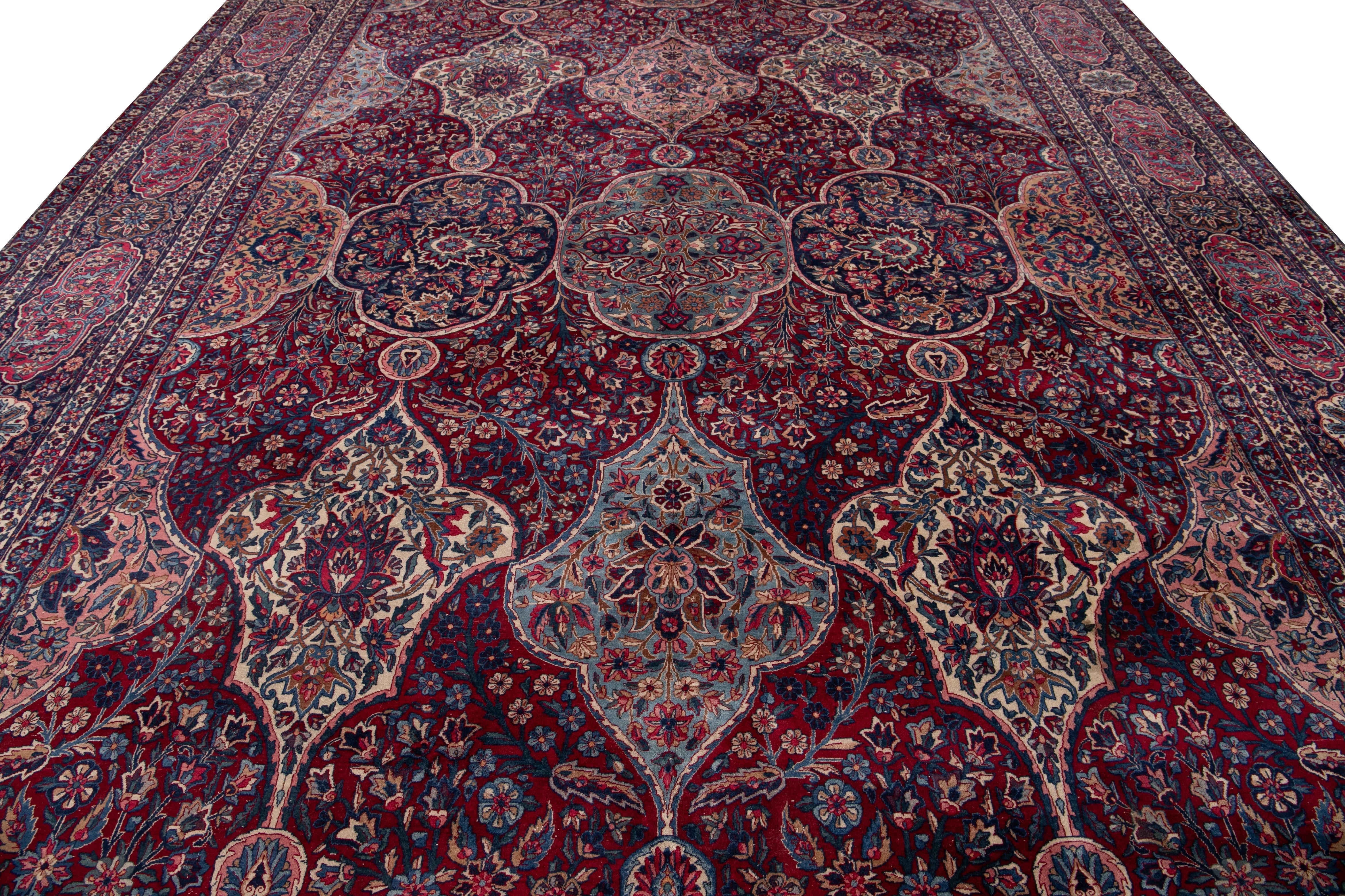 Persian Red Early 20th Century Antique Kerman Wool Rug For Sale