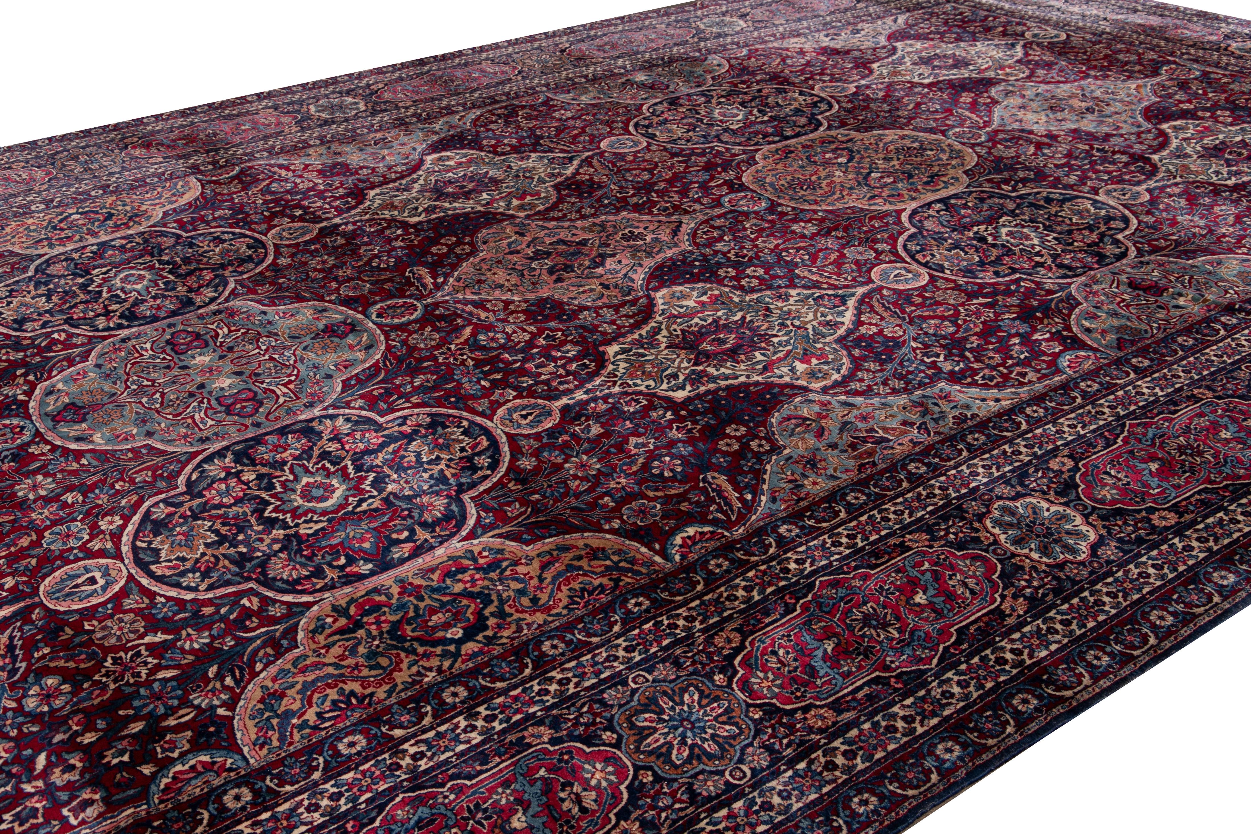 Red Early 20th Century Antique Kerman Wool Rug For Sale 1