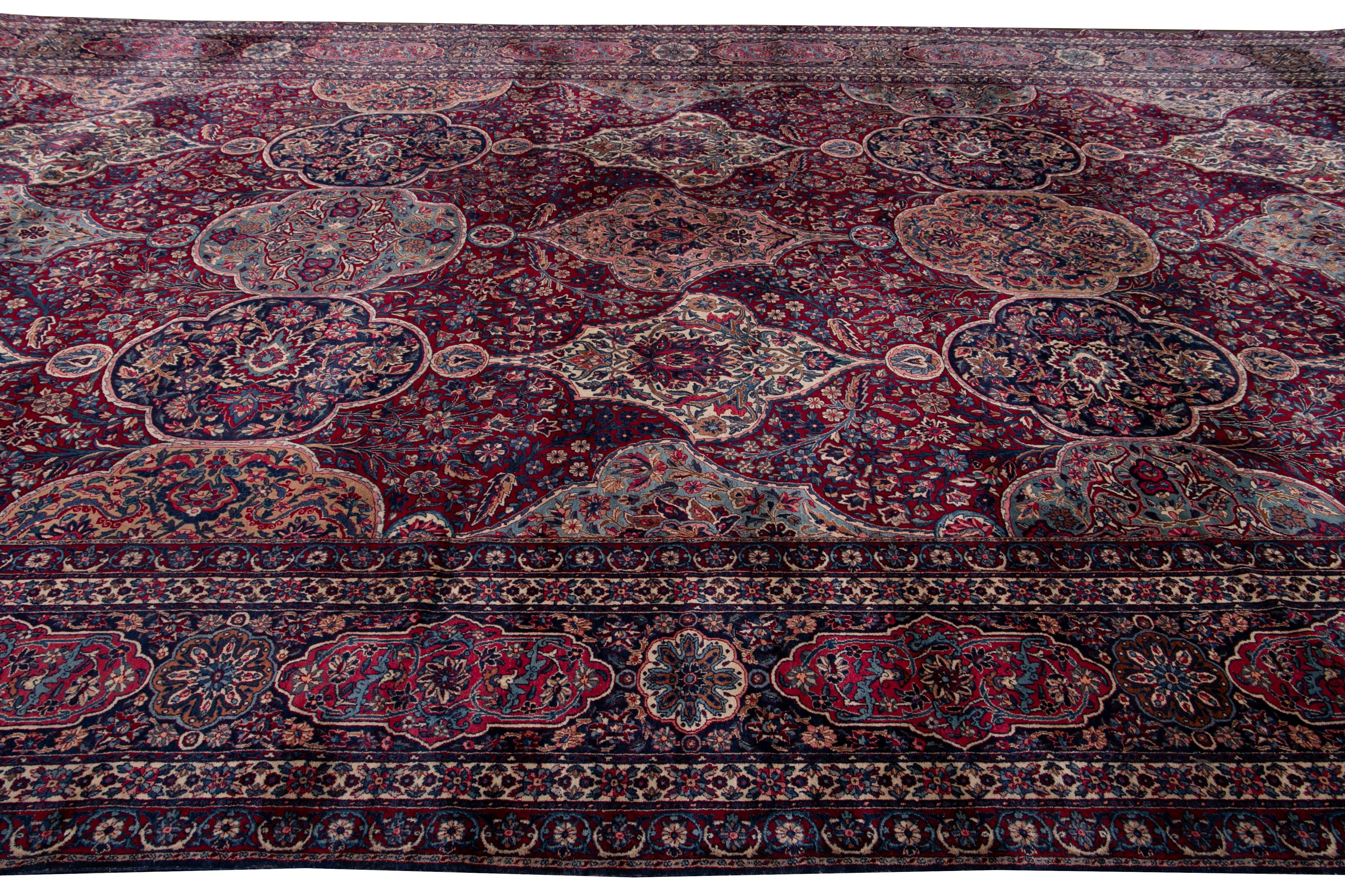 Red Early 20th Century Antique Kerman Wool Rug For Sale 2
