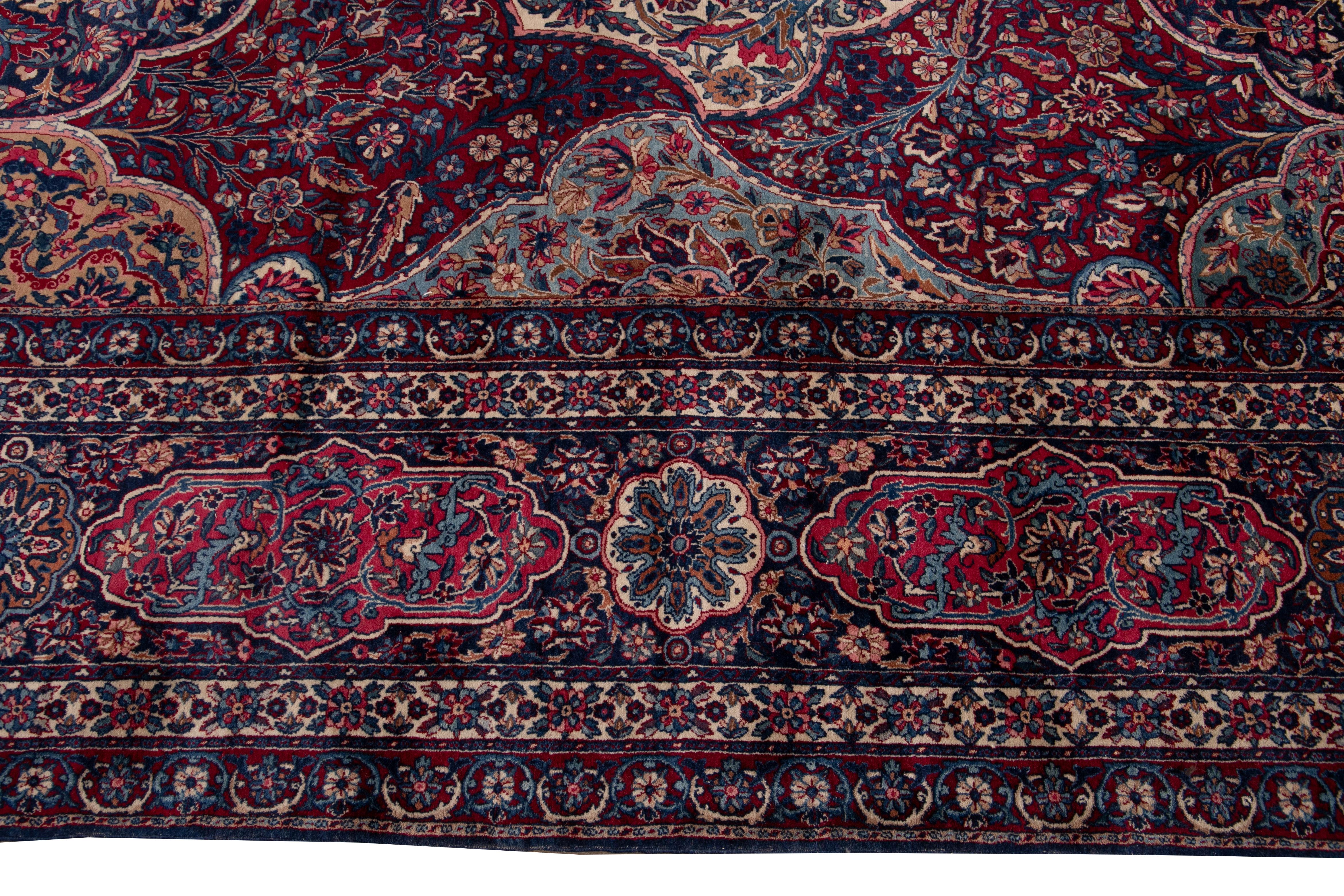 Red Early 20th Century Antique Kerman Wool Rug For Sale 3