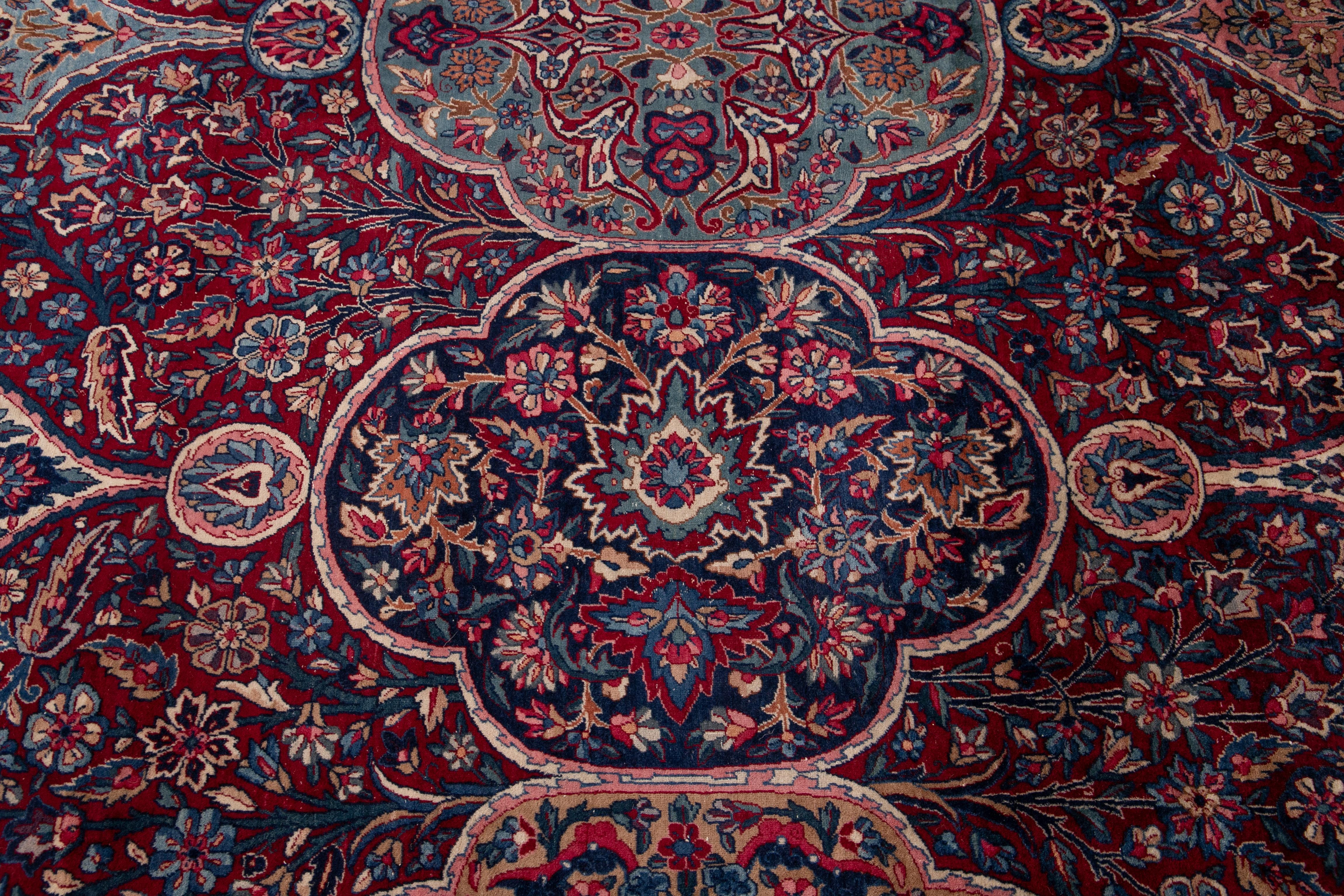 Red Early 20th Century Antique Kerman Wool Rug For Sale 4