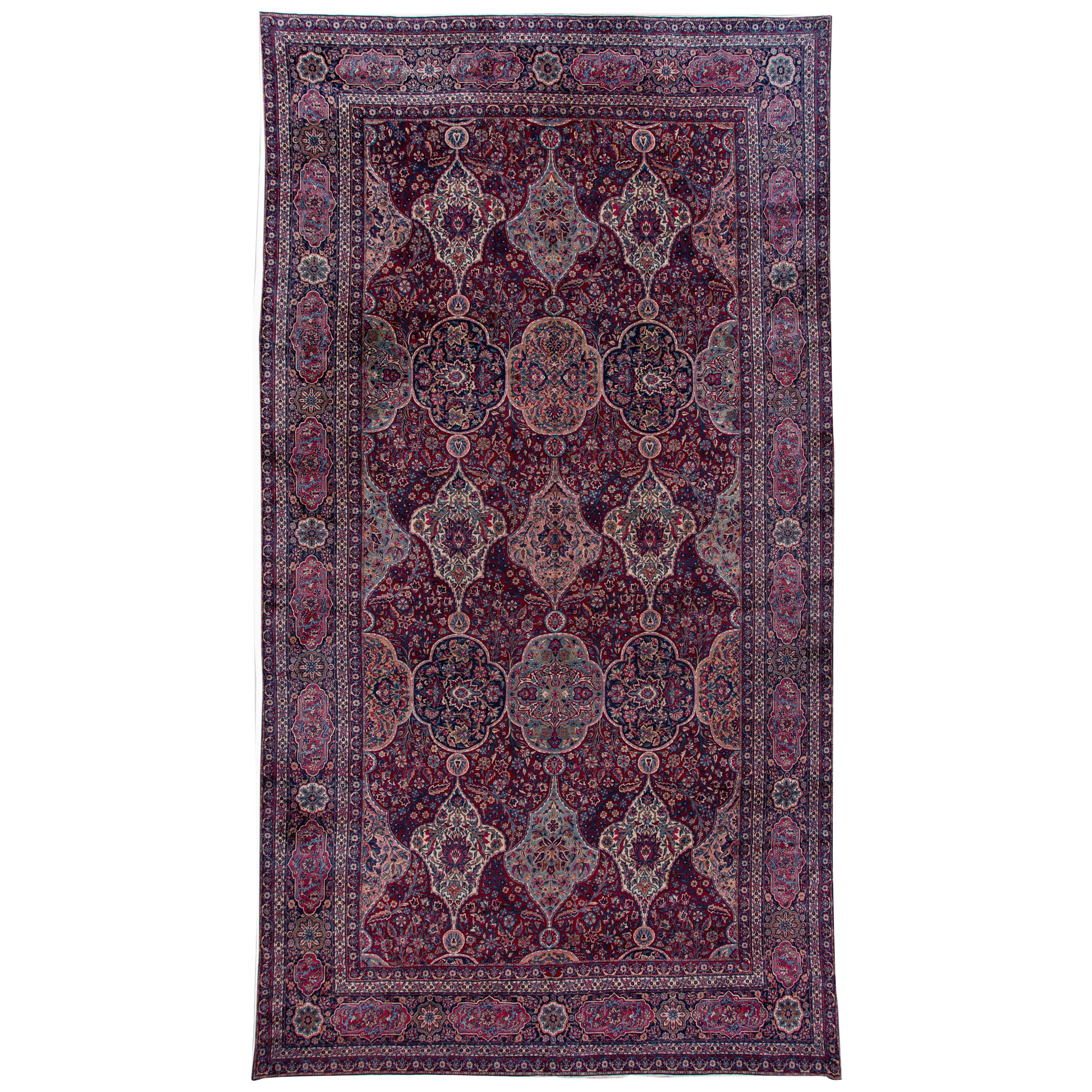 Red Early 20th Century Antique Kerman Wool Rug For Sale