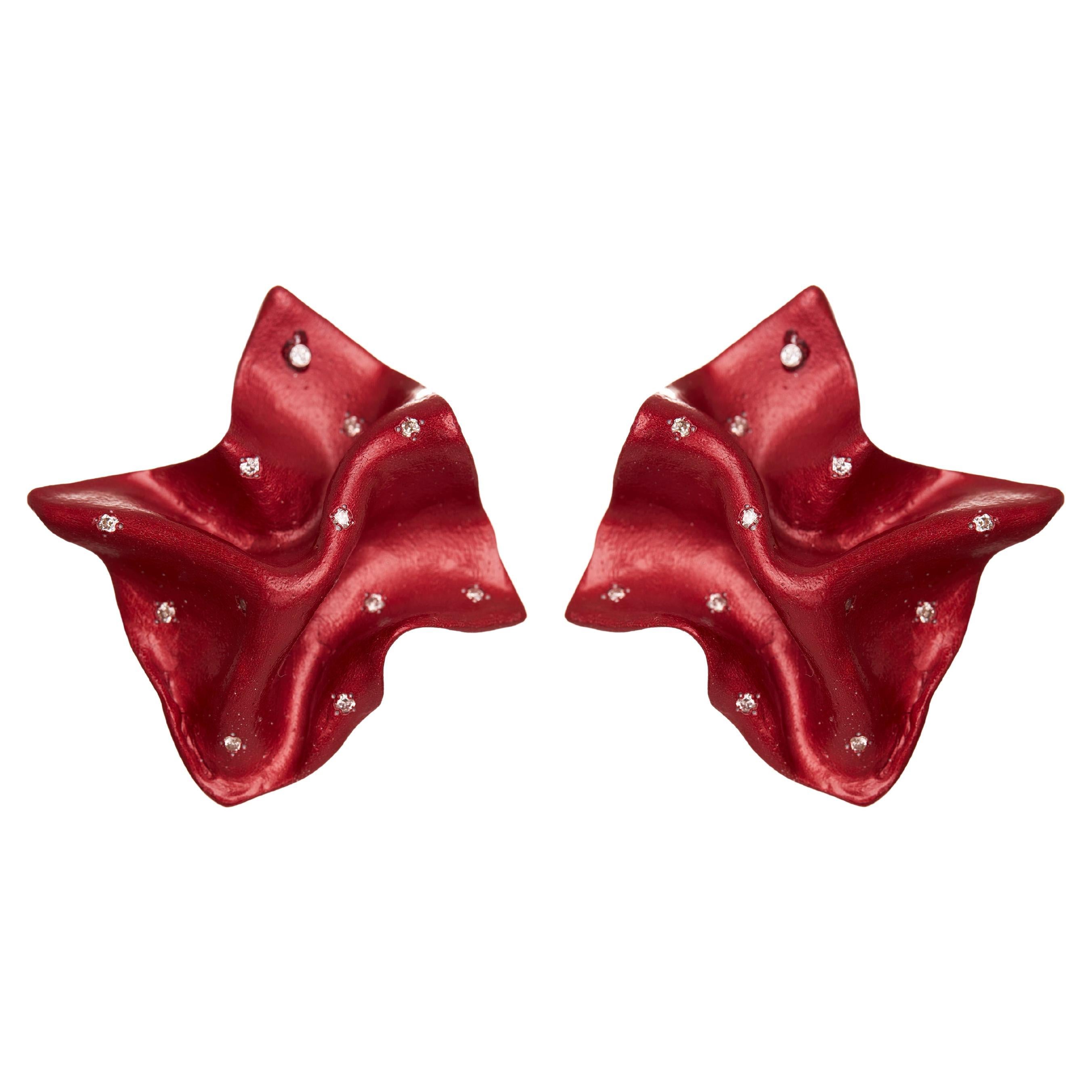 Orecchini rossi in alluminio riciclato, oro 18kt e diamante