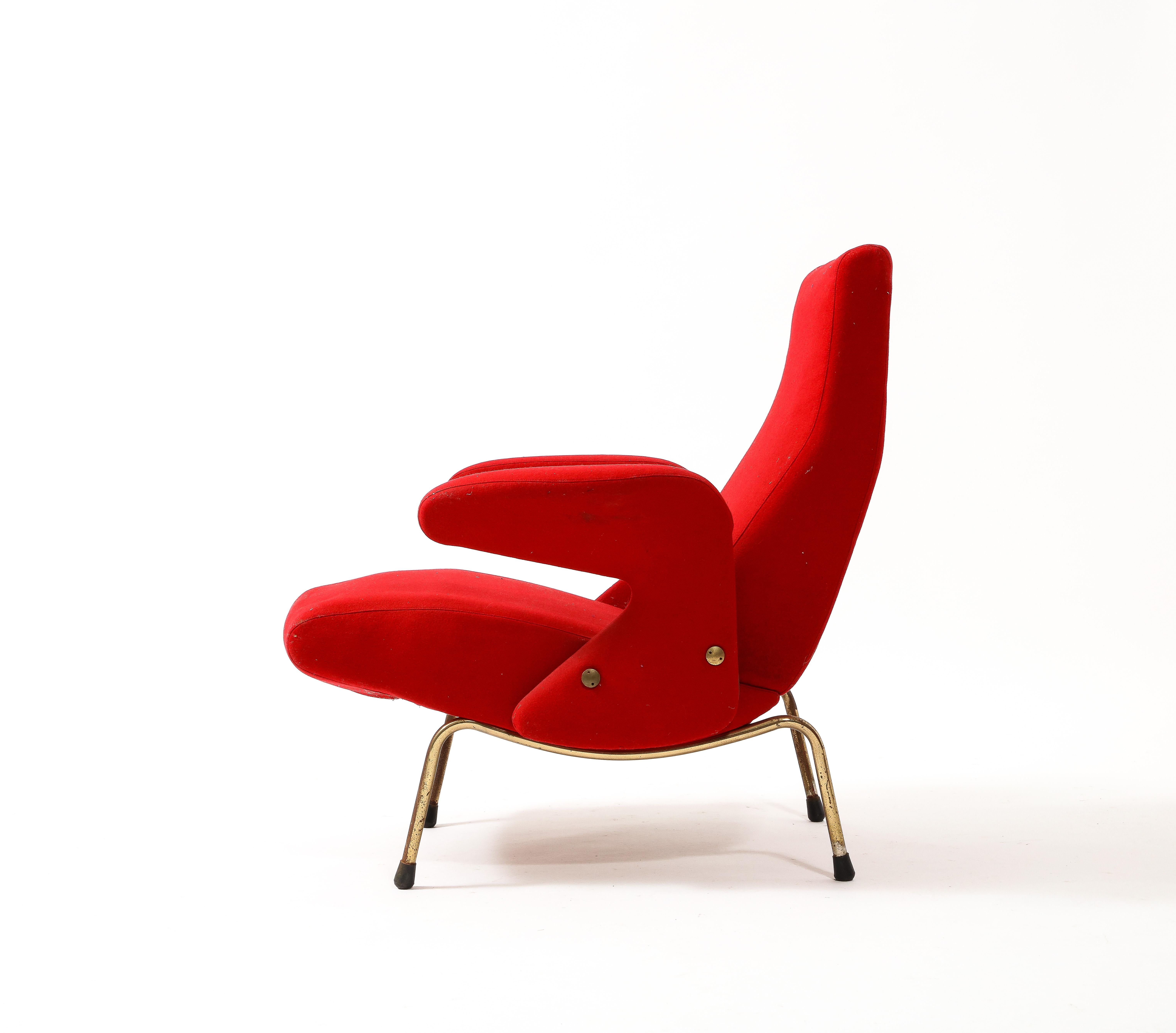  Red Eberto Carboni Delfino Armchairs, Italy 1950s In Good Condition For Sale In New York, NY