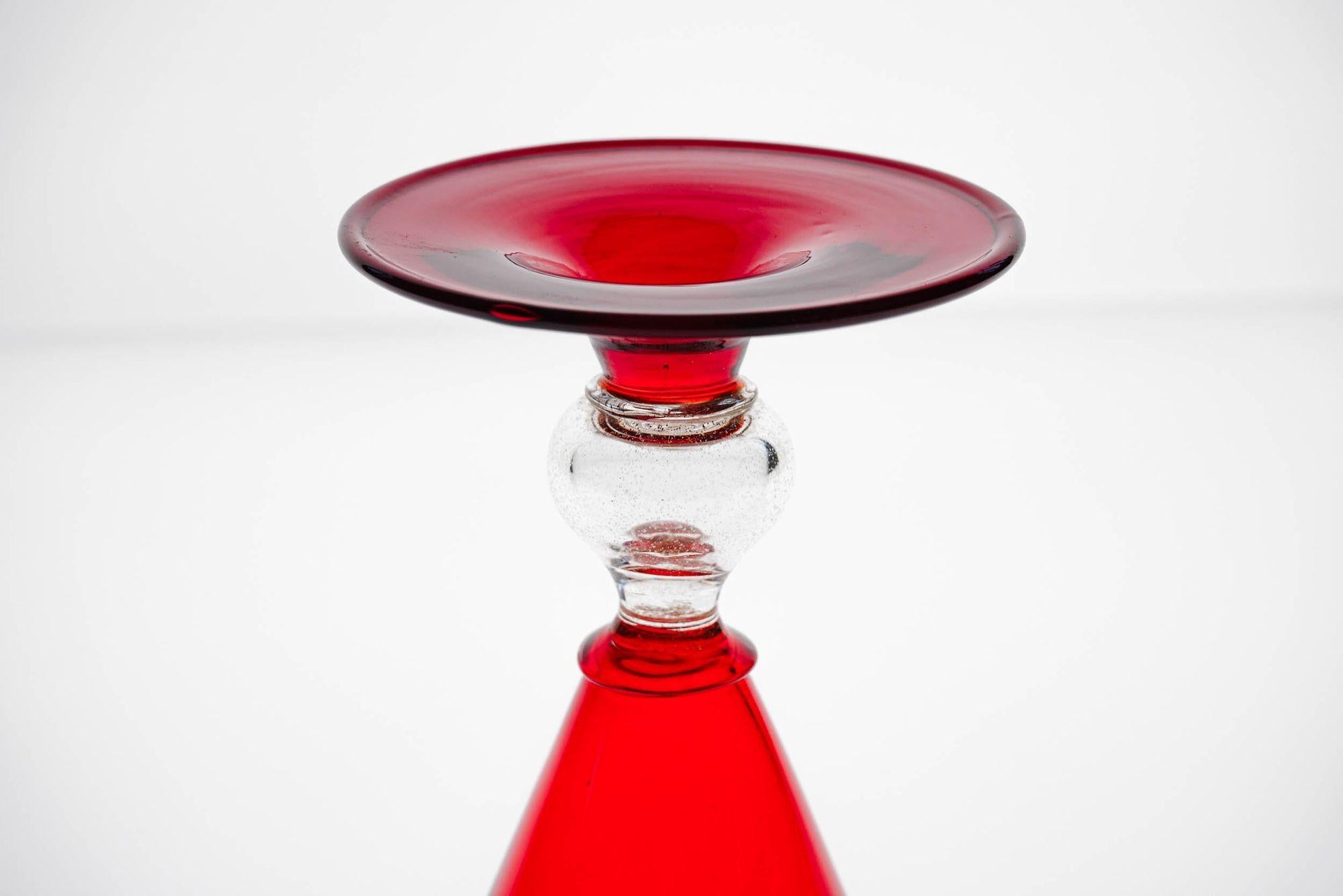 Rotes eklektisches Set aus 8 Cenedese Murano Stem-Gläsern, jedes in einem anderen Design im Angebot 11