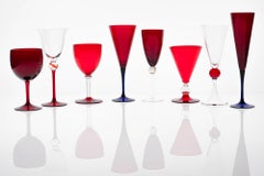 Red Eclectic Set of 8 Cenedese Murano Stemmed Glass, Each in Different Design