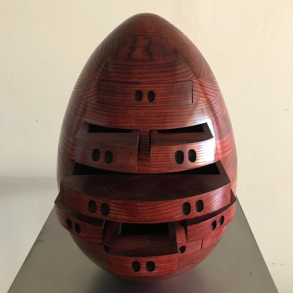 Modern Red Egg, Multi Drawer Mini Chest, Hand Carved Wood Sculpture by Steve Turner