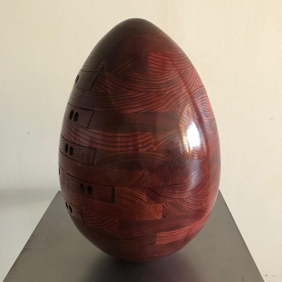 American Red Egg, Multi Drawer Mini Chest, Hand Carved Wood Sculpture by Steve Turner