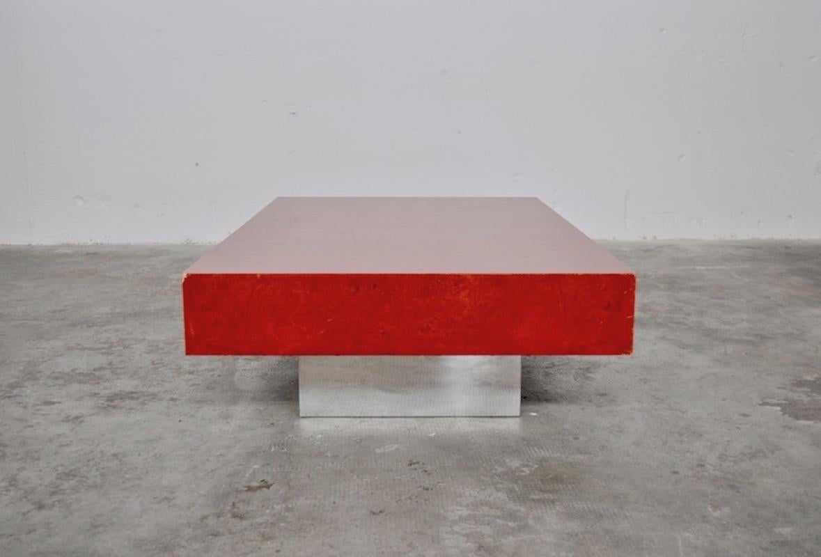Polished Red Elm Root Coffee Table Alfeo by Willy Rizzo for Mario Sabot, Italy, 1970s For Sale