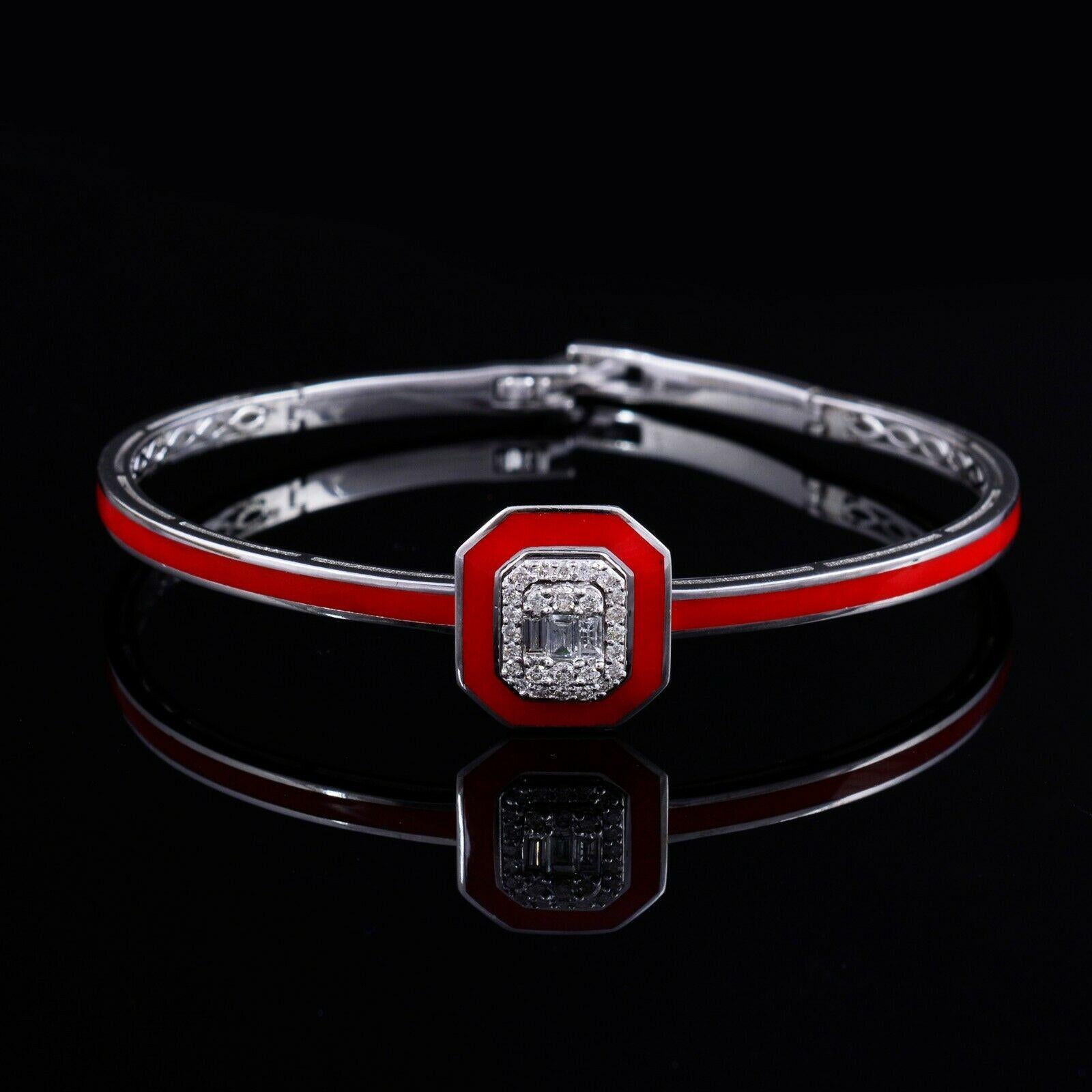 A red enamel bangle bracelet handmade in 18K white gold & set in .35 carats diamonds. 

FOLLOW MEGHNA JEWELS storefront to view the latest collection & exclusive pieces. Meghna Jewels is proudly rated as a Top Seller on 1stdibs with 5 star customer