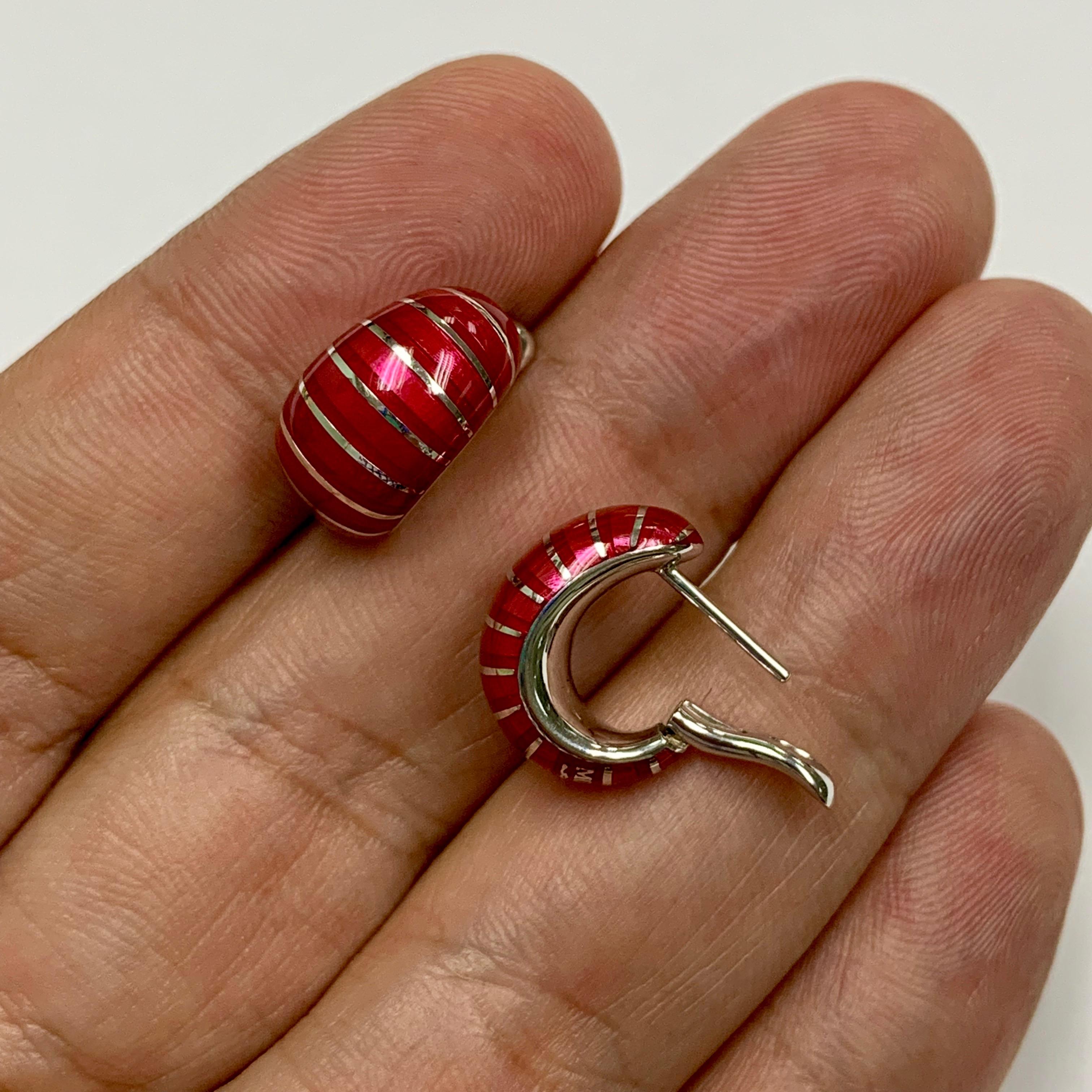 Red Enamel 18 Karat White Gold Earrings 1