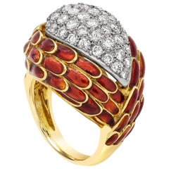 1.40 Carats Total Diamond Dome Cocktail Ring with Red Enamel (bague de cocktail avec dôme en émail rouge) 