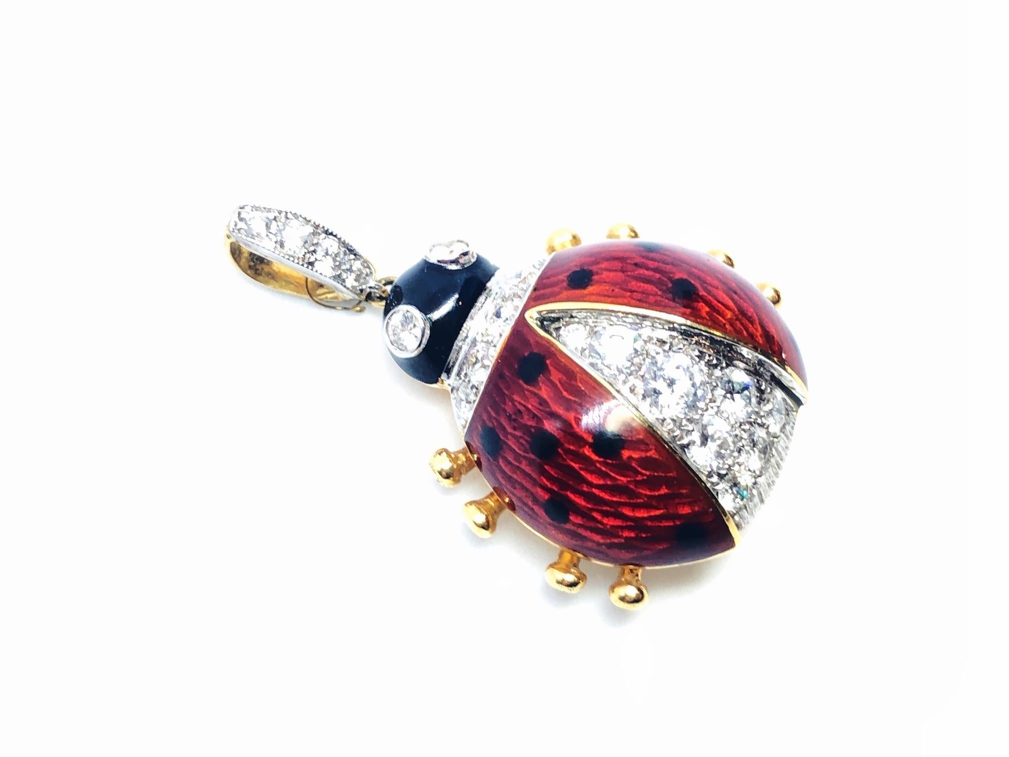 Red Enamel and Diamond Ladybird Pendant In Excellent Condition In London, GB